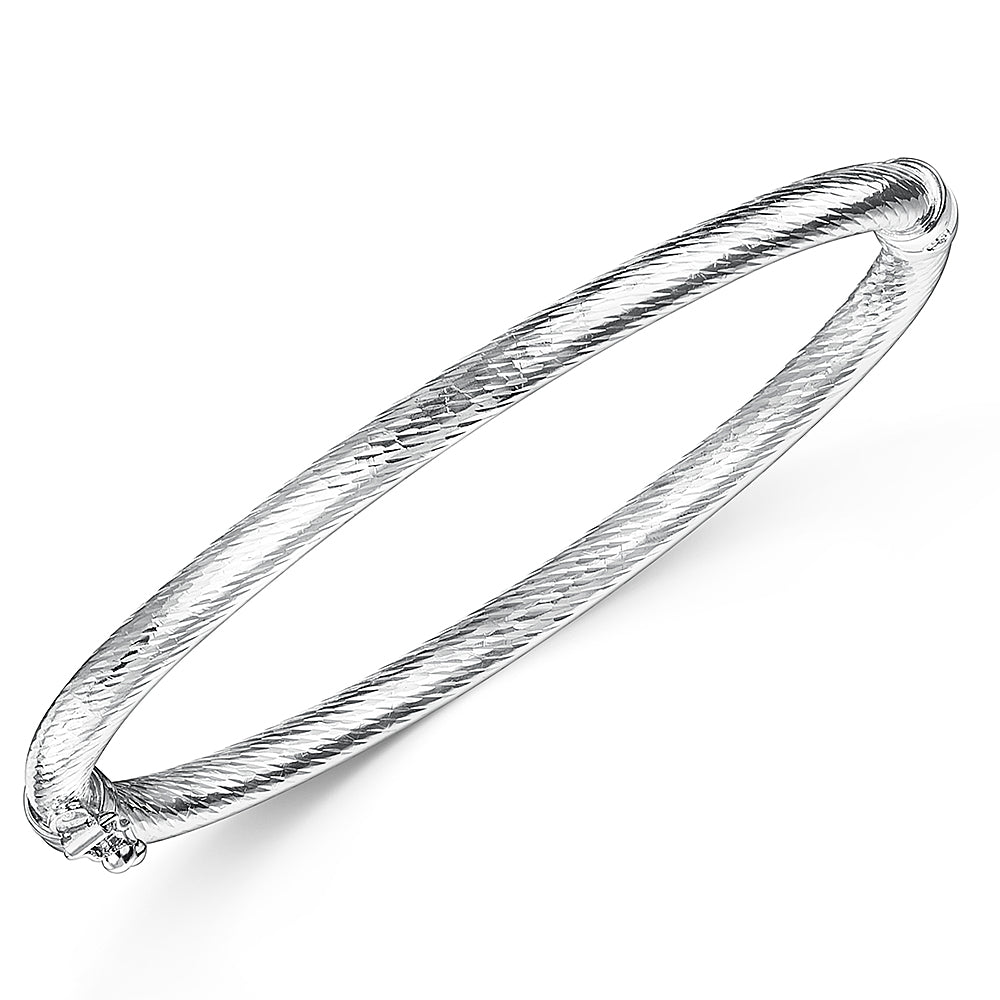 Sterling Silver Bangle With Faceted Swirled Finish