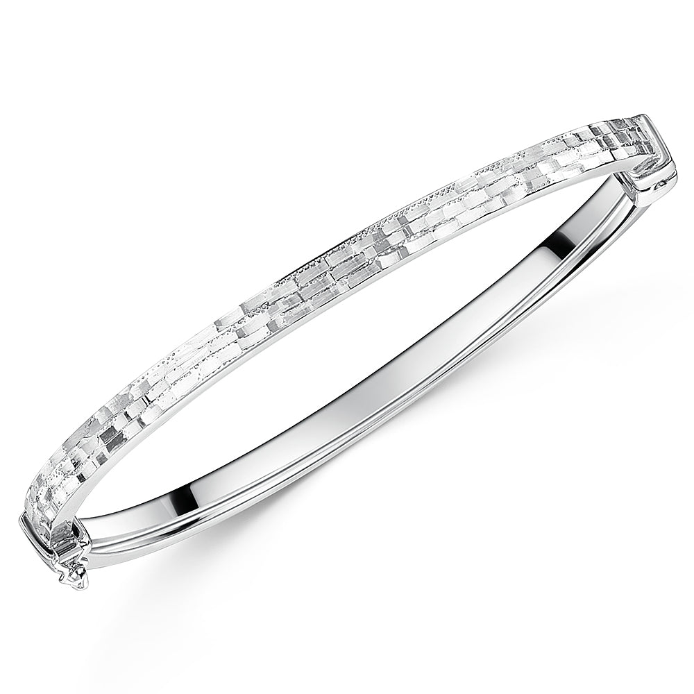 Sterling Silver Bangle With A Textured Mosaic Finish