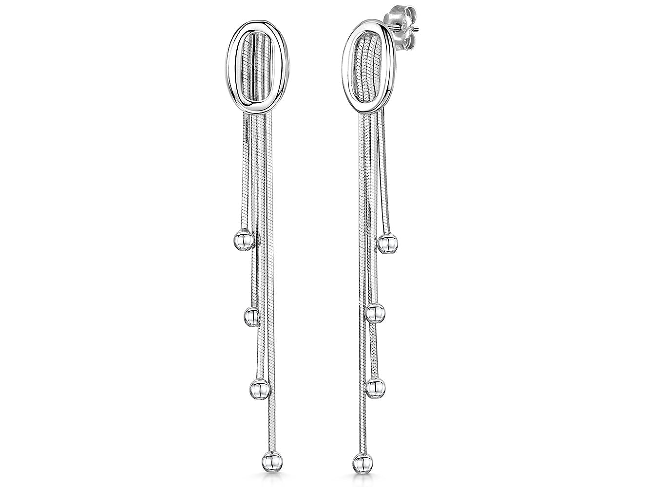 Sterling Silver Oval Bale Tassle Drop Earrings