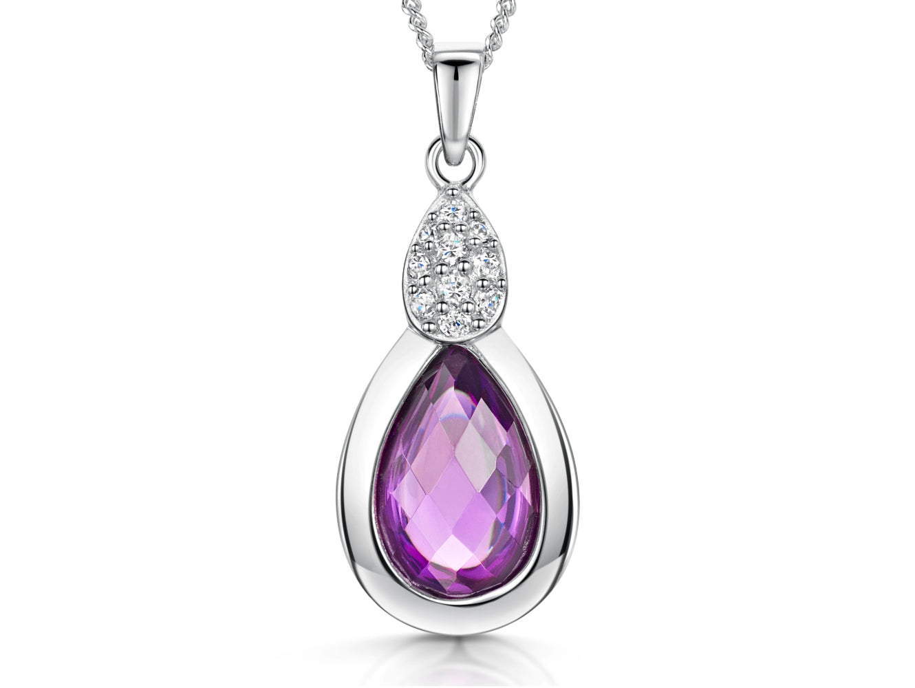 Sterling Silver Amethyst Cubic Zirconia Faceted Pendant