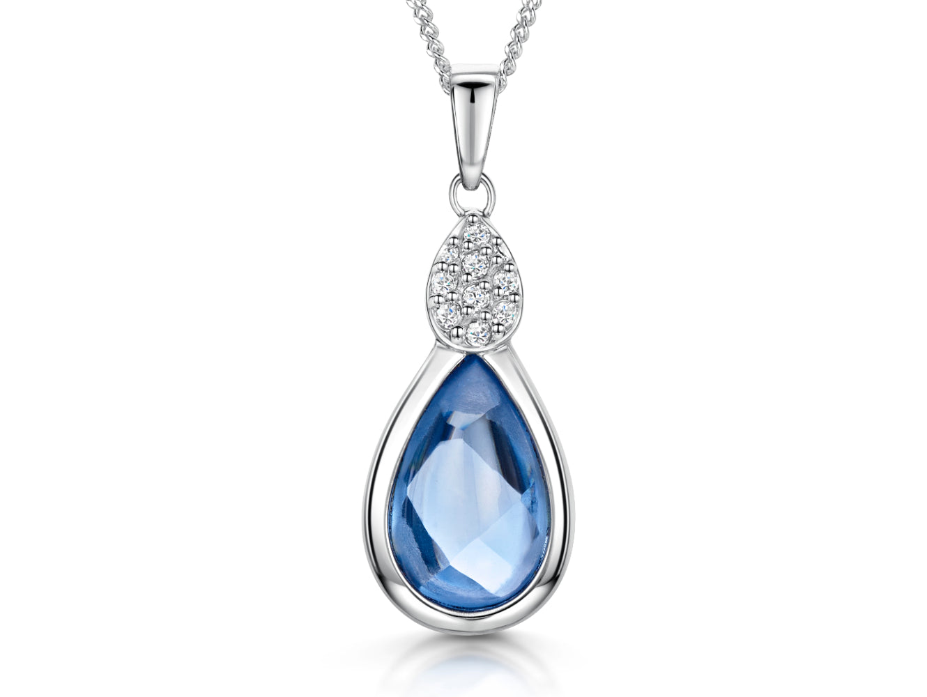 Sterling Silver Blue Topaz Teardrop Pendant