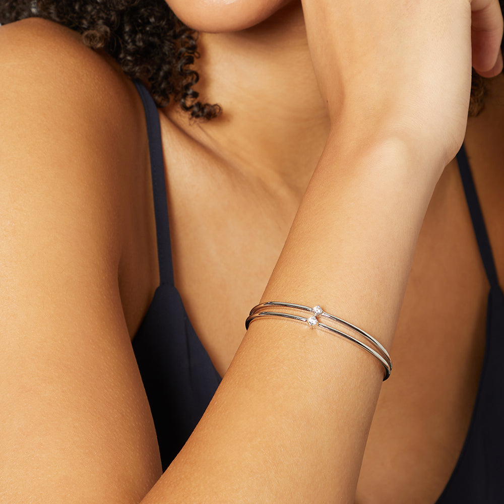 Sterling Silver And Cubic Zirconia Bubble Bangle