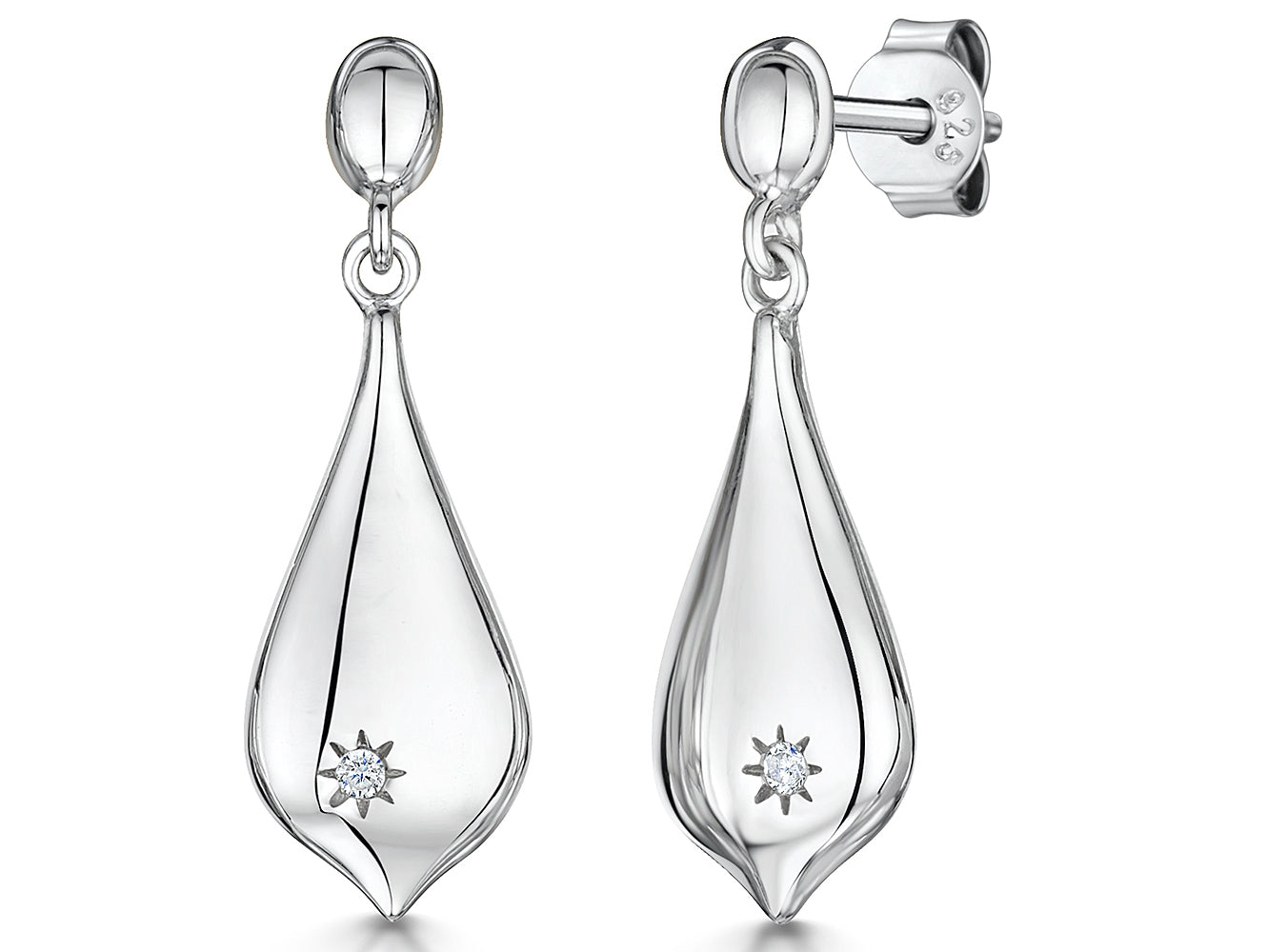 Sterling Silver Teardrop With Cubic Zirconia & Stud Bale