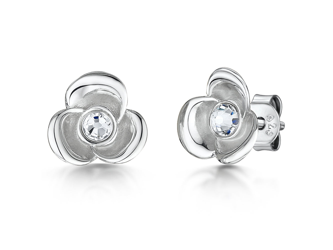Sterling Silver Flower Stud With Central Cubic Zirconia