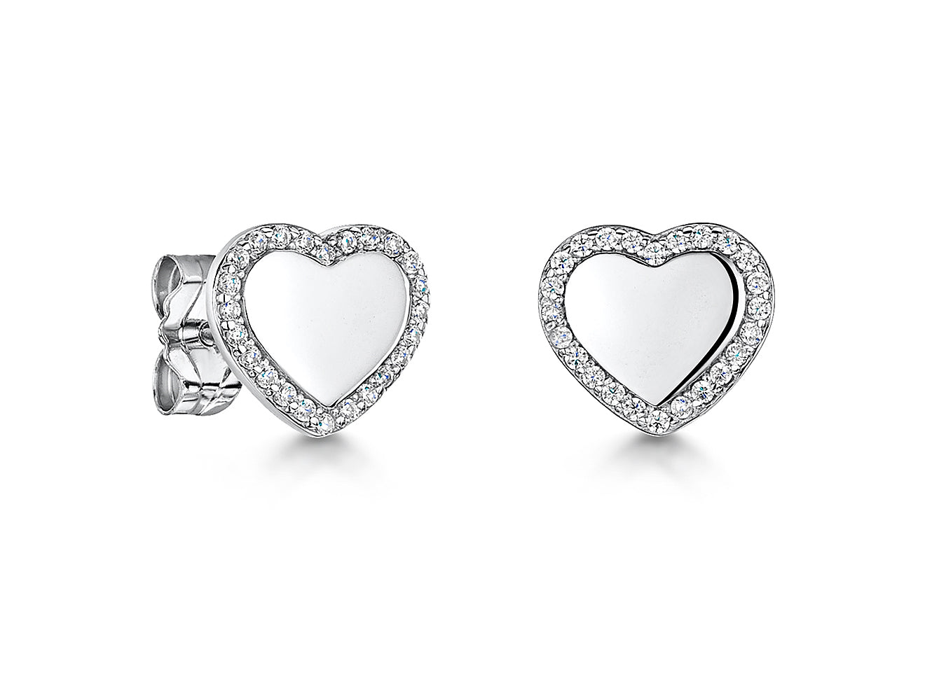 Sterling Silver Large Pave Surround Heart Earrings