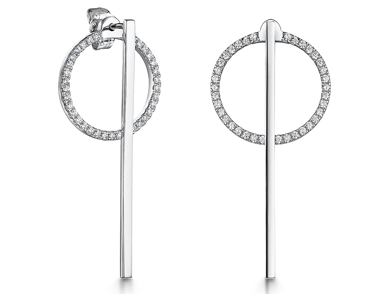 Sterling Silver White Zirconia Circles Drop Earrings