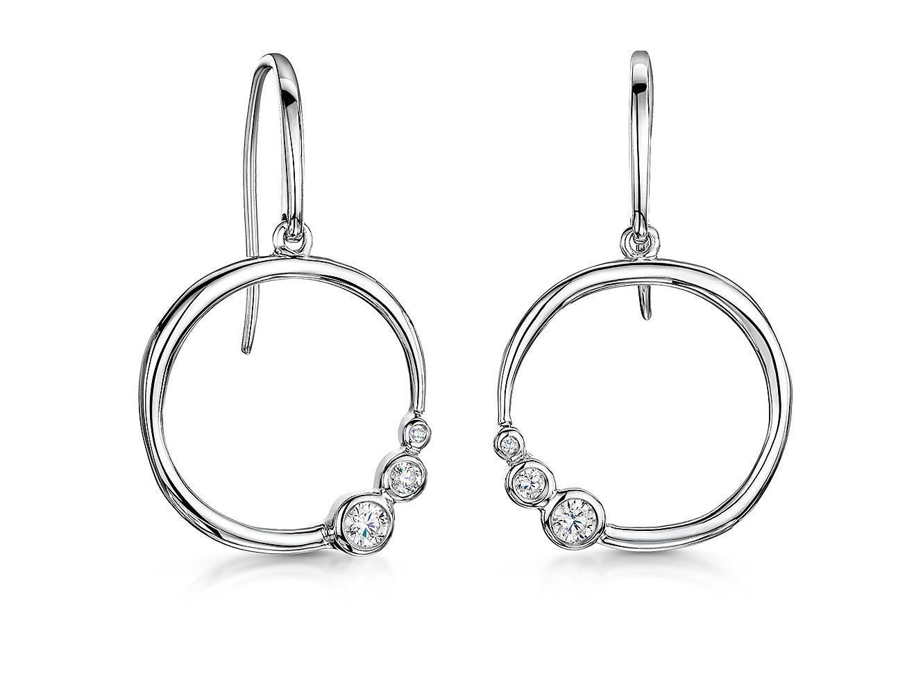 Sterling Silver Circle Earrings With Rubover Cubic Zirconias