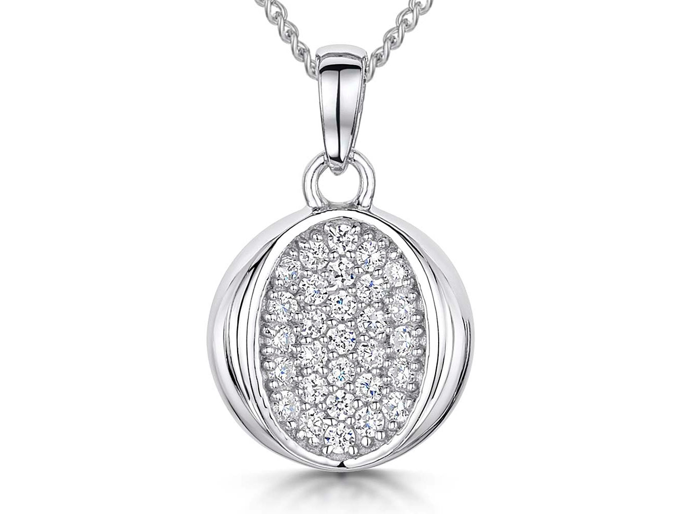 Sterling Silver Inverted Pave Centre Circle Pendant