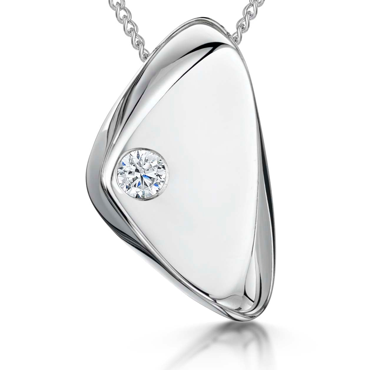Sterling Silver Pebble Pendant Set With Solitaire Cubic Zirconia