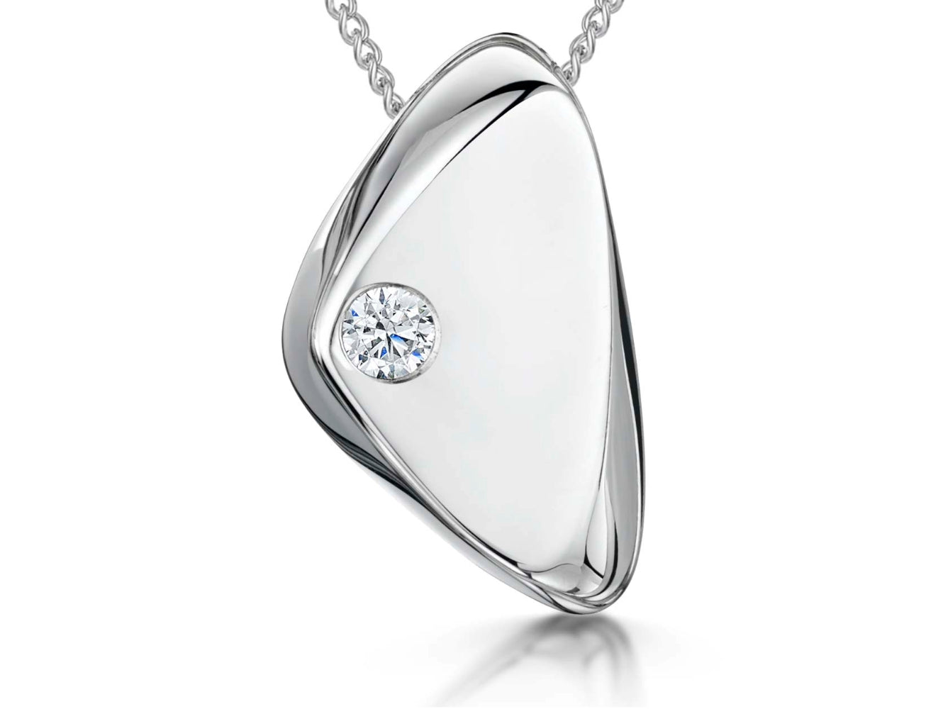 Sterling Silver Pebble Pendant Set With Solitaire Cubic Zirconia