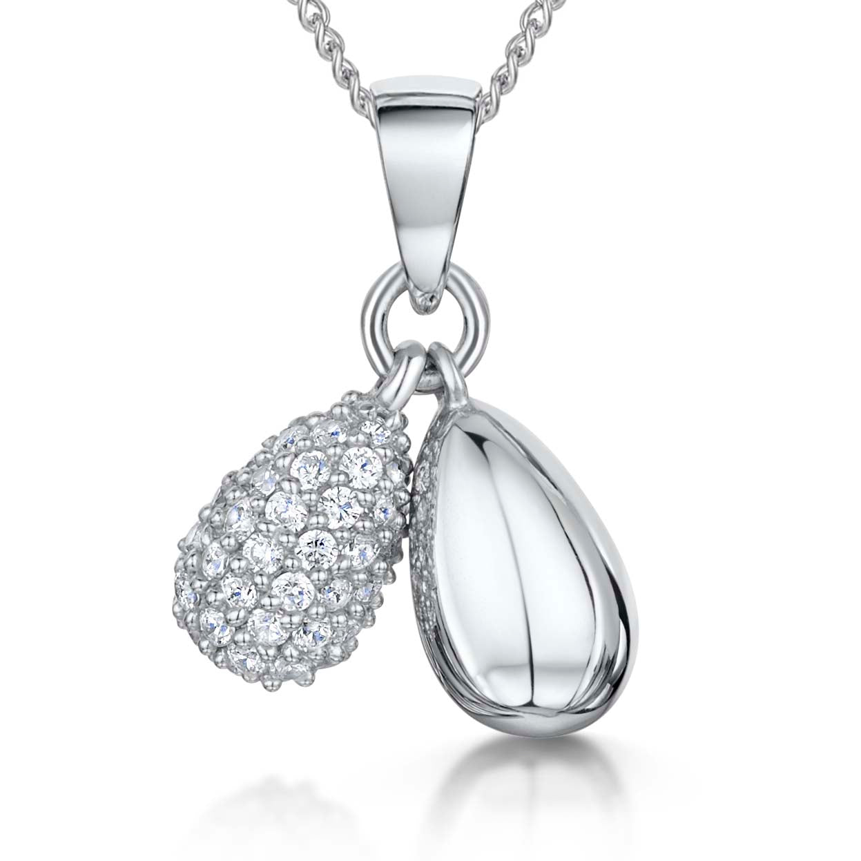 Sterling Silver & Pave Set Double Teardrop Pendant