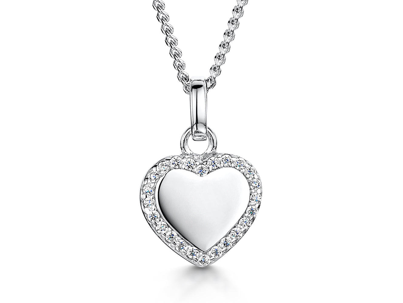 Sterling Silver Small Heart Pendant With Stone Surround