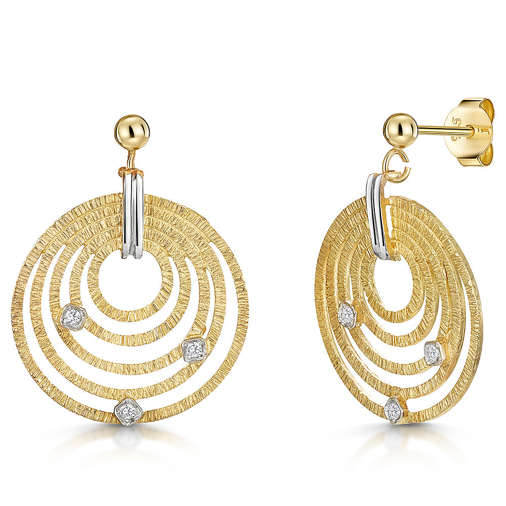 Yellow Gold & Diamond Circle Drop Earrings