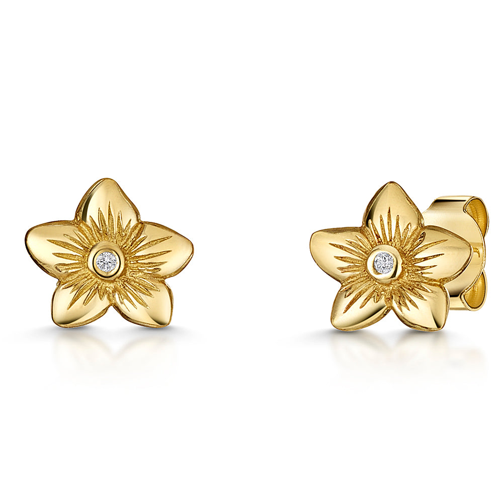 Yellow Gold & Diamond Flower Stud Earrings