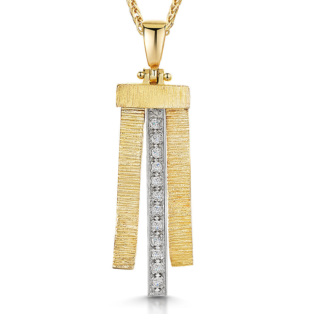 Yellow Gold Textured Pendant With Wavy Elements
