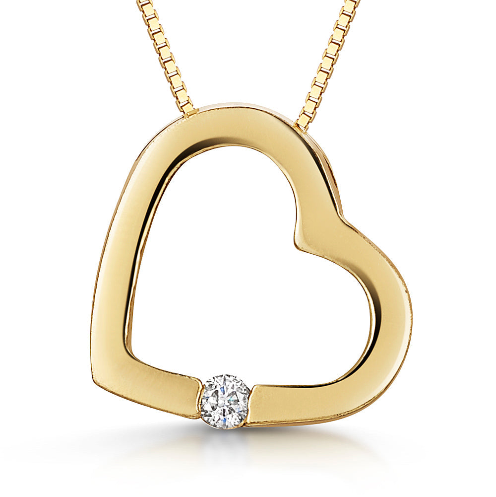 9ct Yellow Gold Diamond Heart Pendant