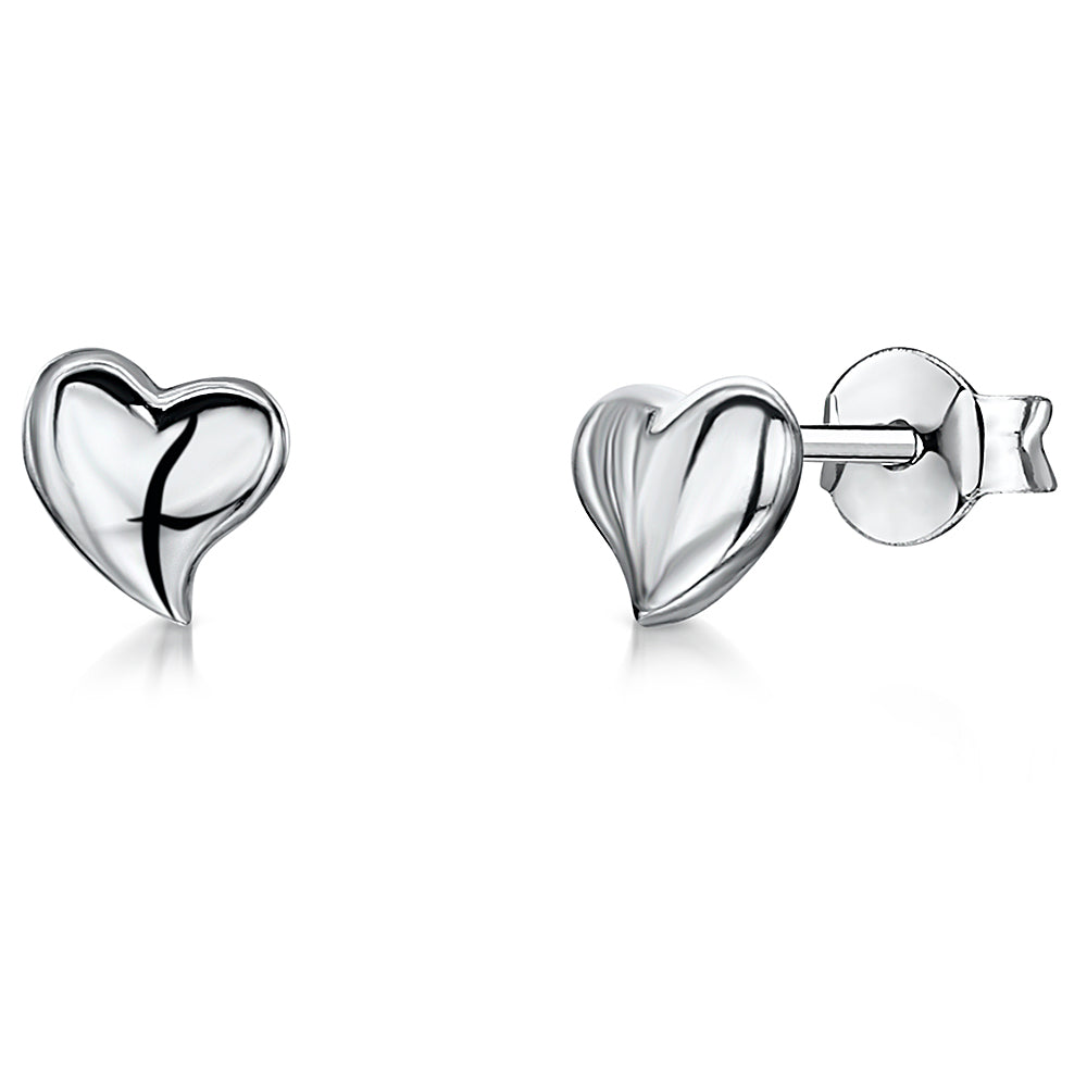 Sterling Silver Offset Polished Heart Earrings-JOOSL by Jenny Brown