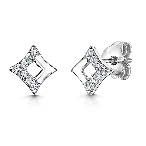 Sterling Silver Offset Square Studs With Half Pave Cubic Zirconias