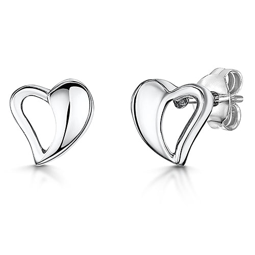 Sterling Silver Curved Half Open Heart Stud Earrings