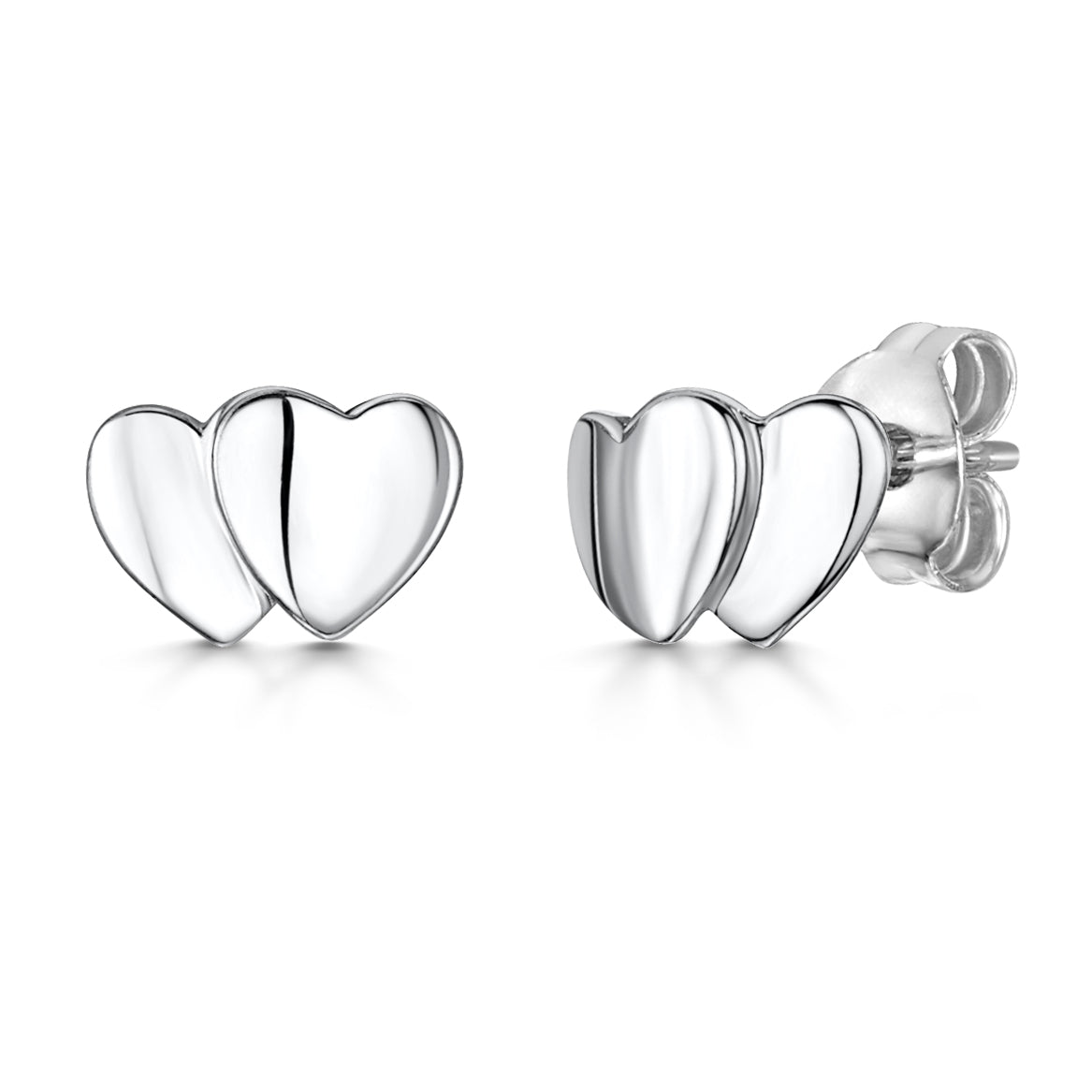 Sterling Silver Overlapping Heart Stud Earrings