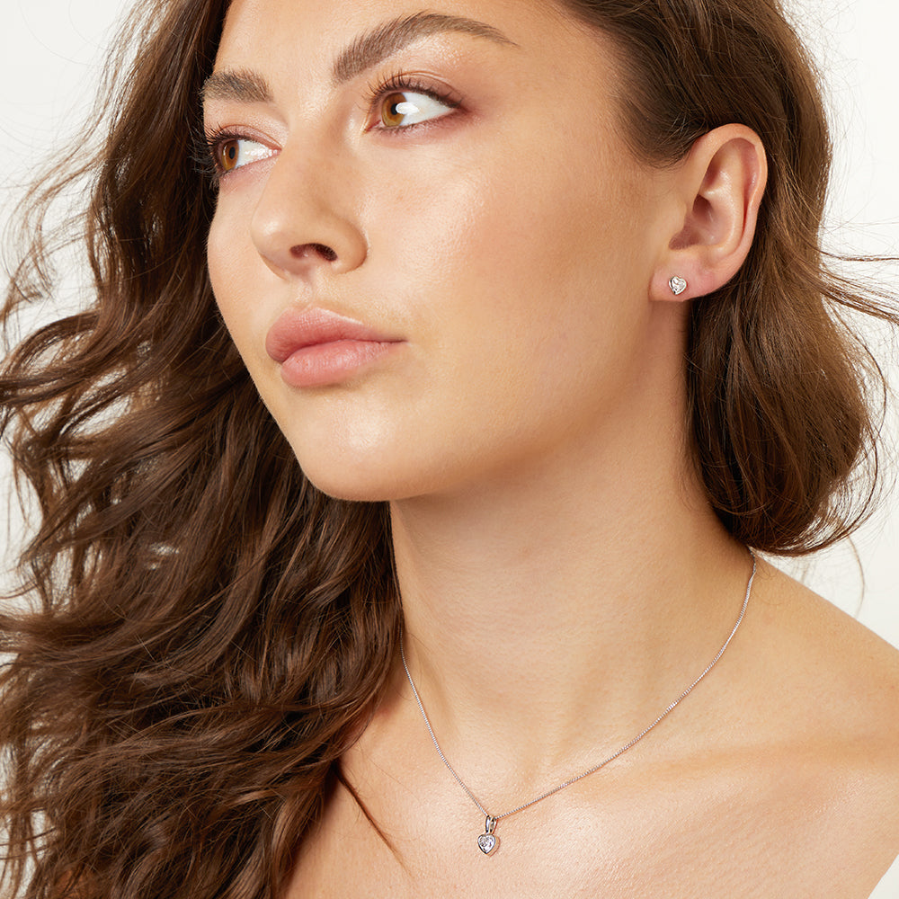Sterling Silver Heart Solitaire Pendant And Earring Set