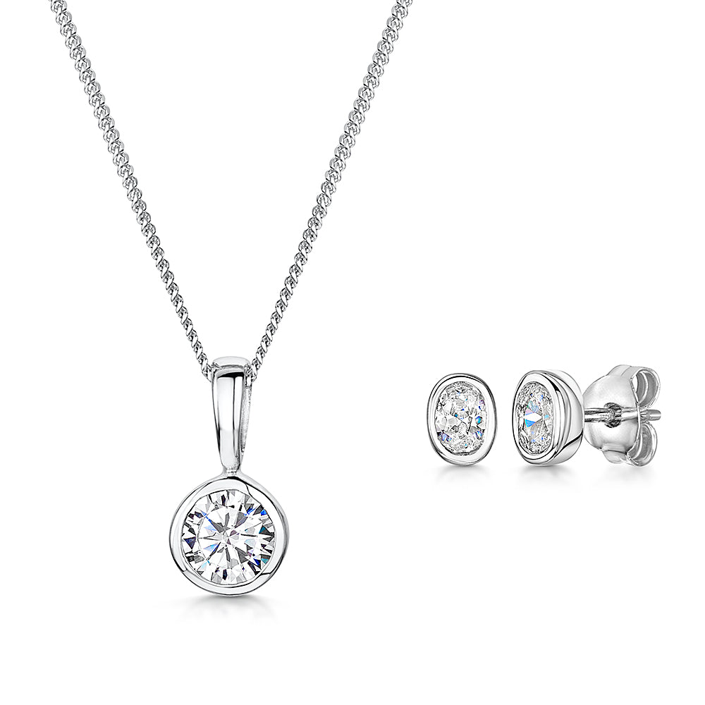 Sterling Silver Oval Necklace and Earring Set