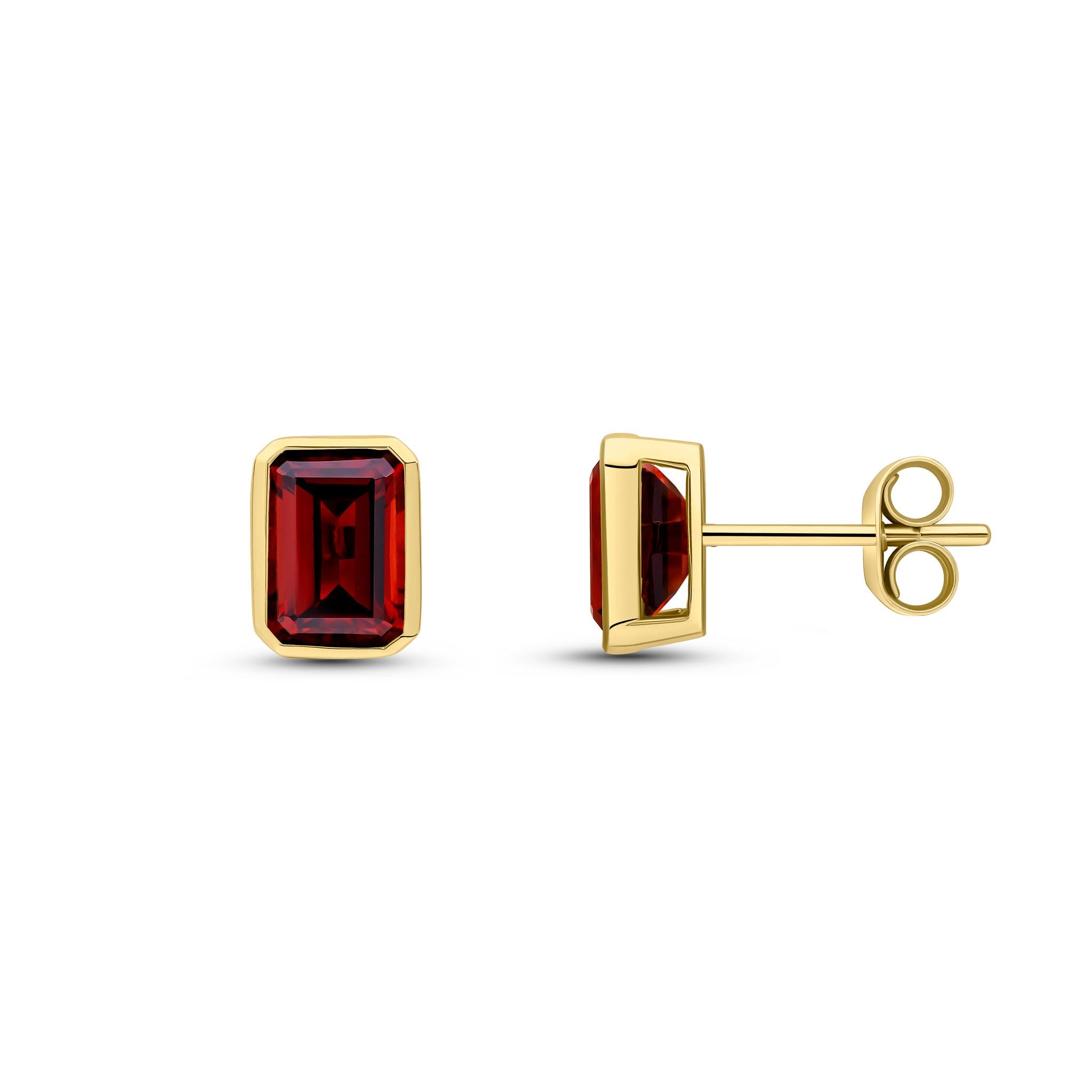 9CT YG 7X5 OCTAGON GARNET RUBOVER SET EARRINGS