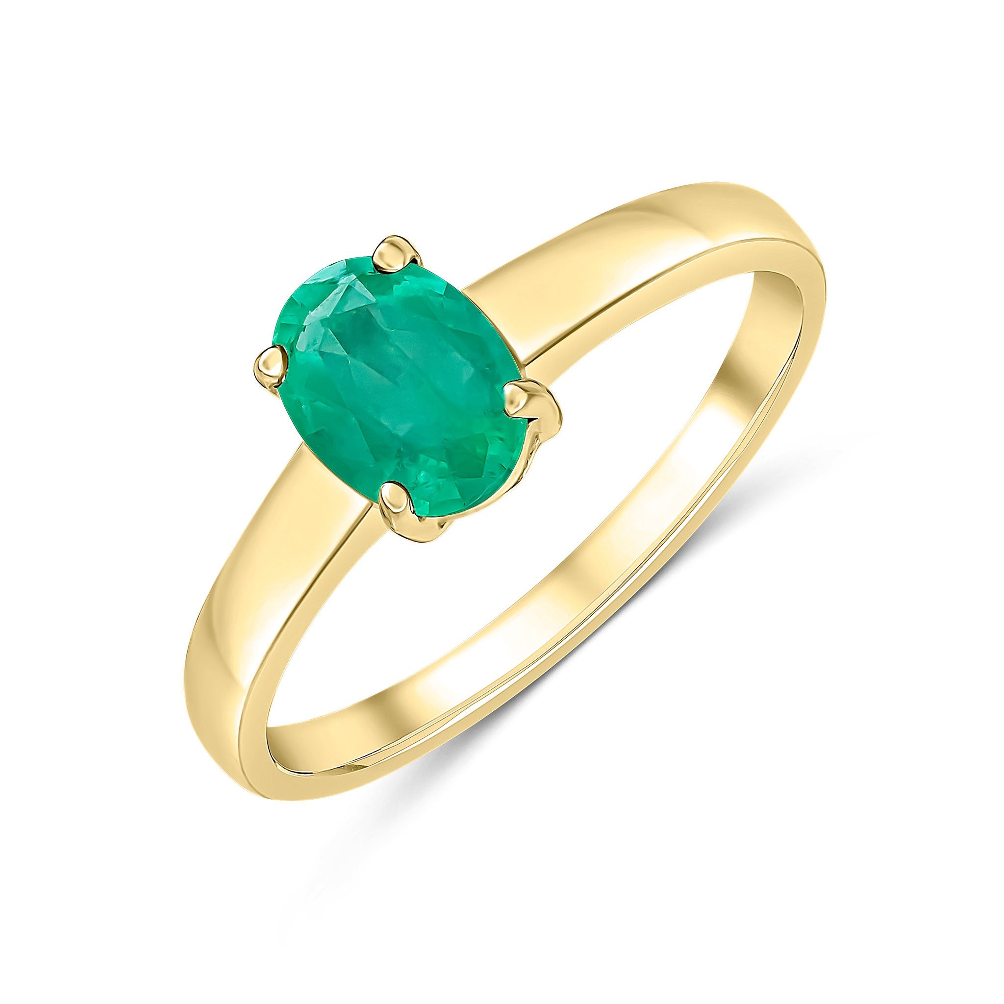 9CT YG 7X5MM OVAL EMERALD 4 CLAW SINGLE STONE RING