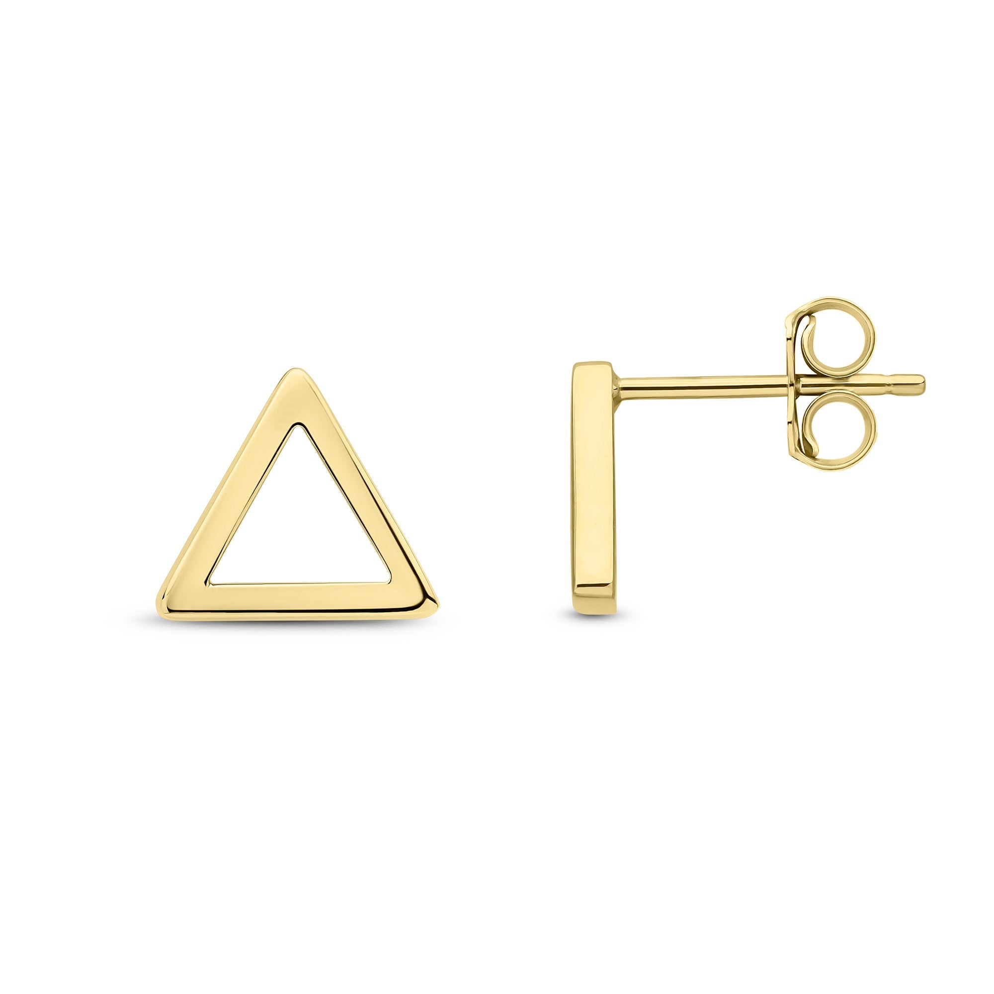 9CT YG SQUARE TUBE OPEN TRIANGLE STUD EARRINGS