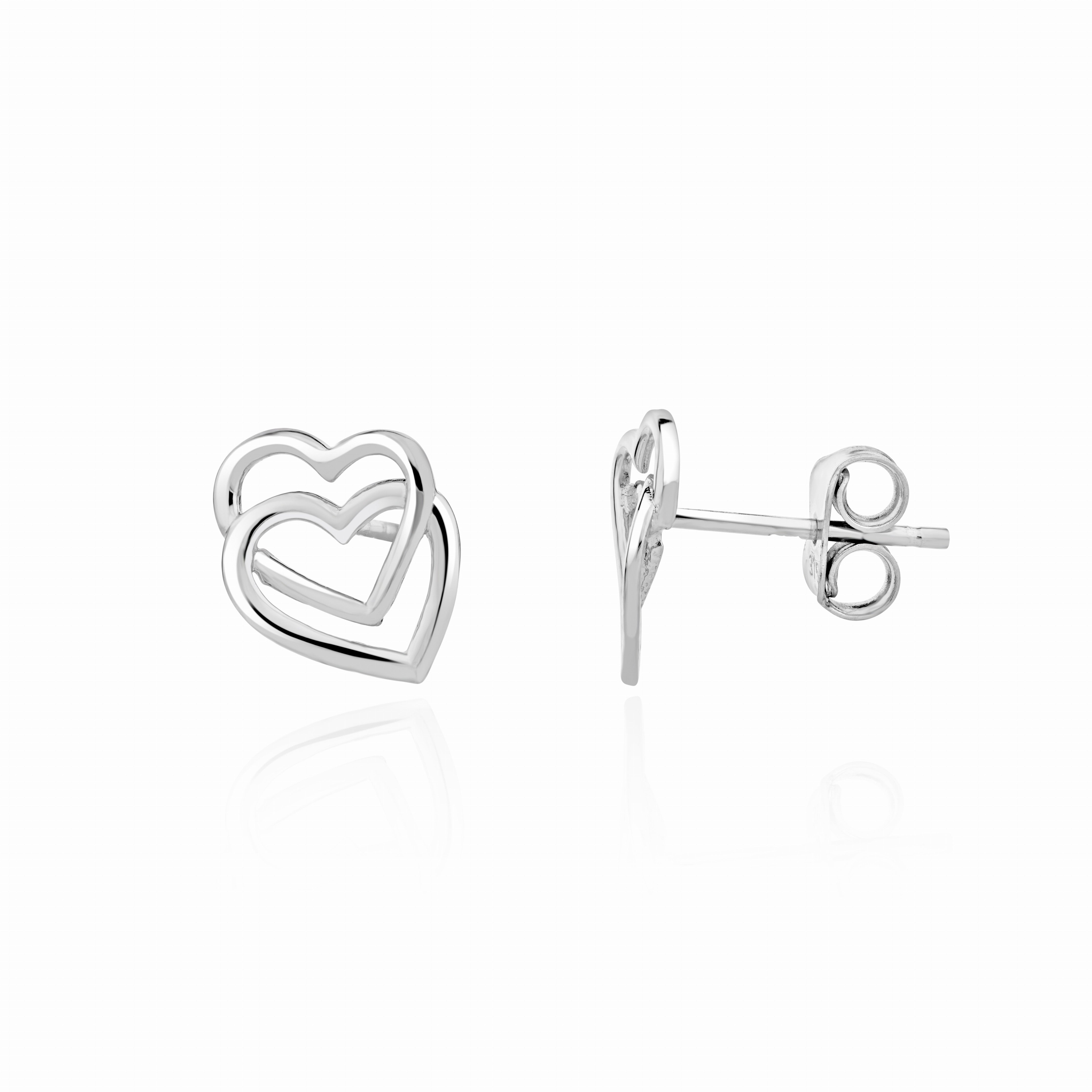9CT WHITE GOLD DOUBLE OPEN HEART STUD EARRINGS