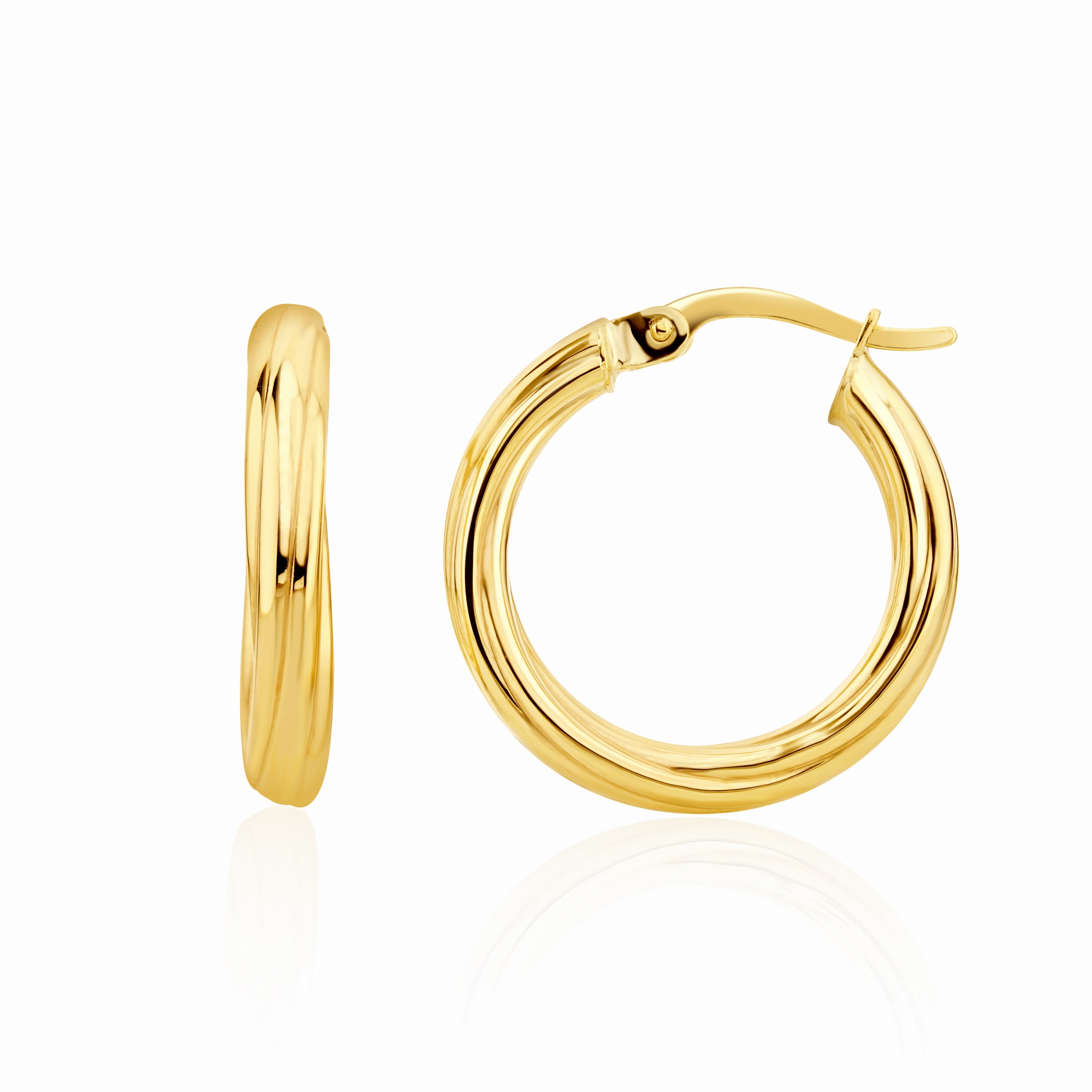 9CT YG 3MM TWIST HOOP EARRINGS. 21MM OUTER DIAMETER