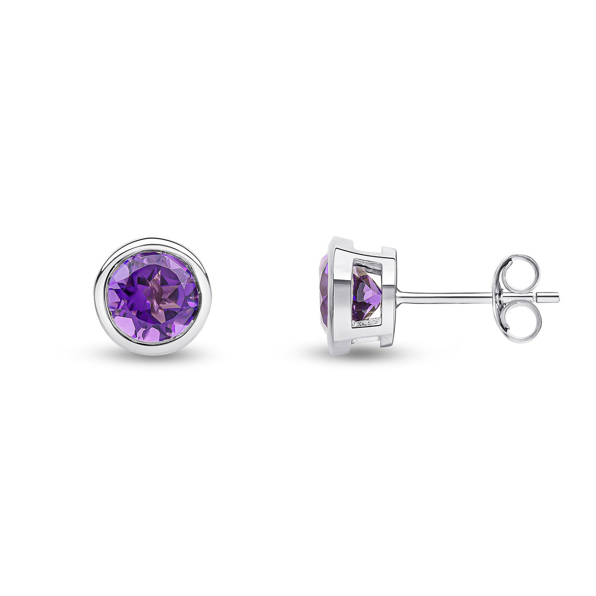 9CT WG 6MM ROUND AMETHYST RUBOVER EARRINGS