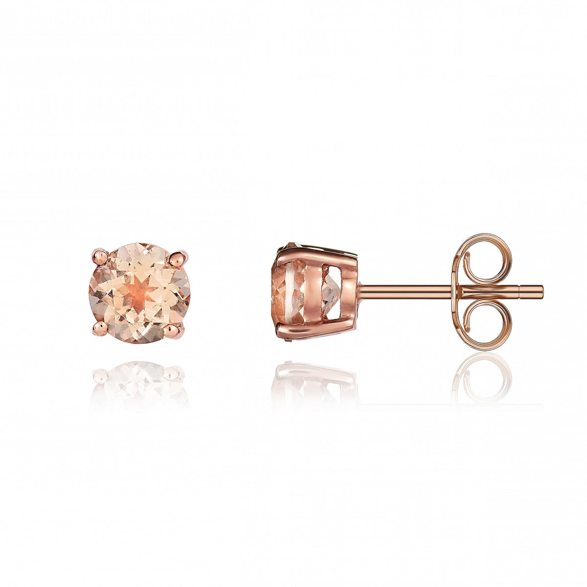 9CT RG 5MM ROUND MORGANITE 4 CLAW STUD EARRINGS