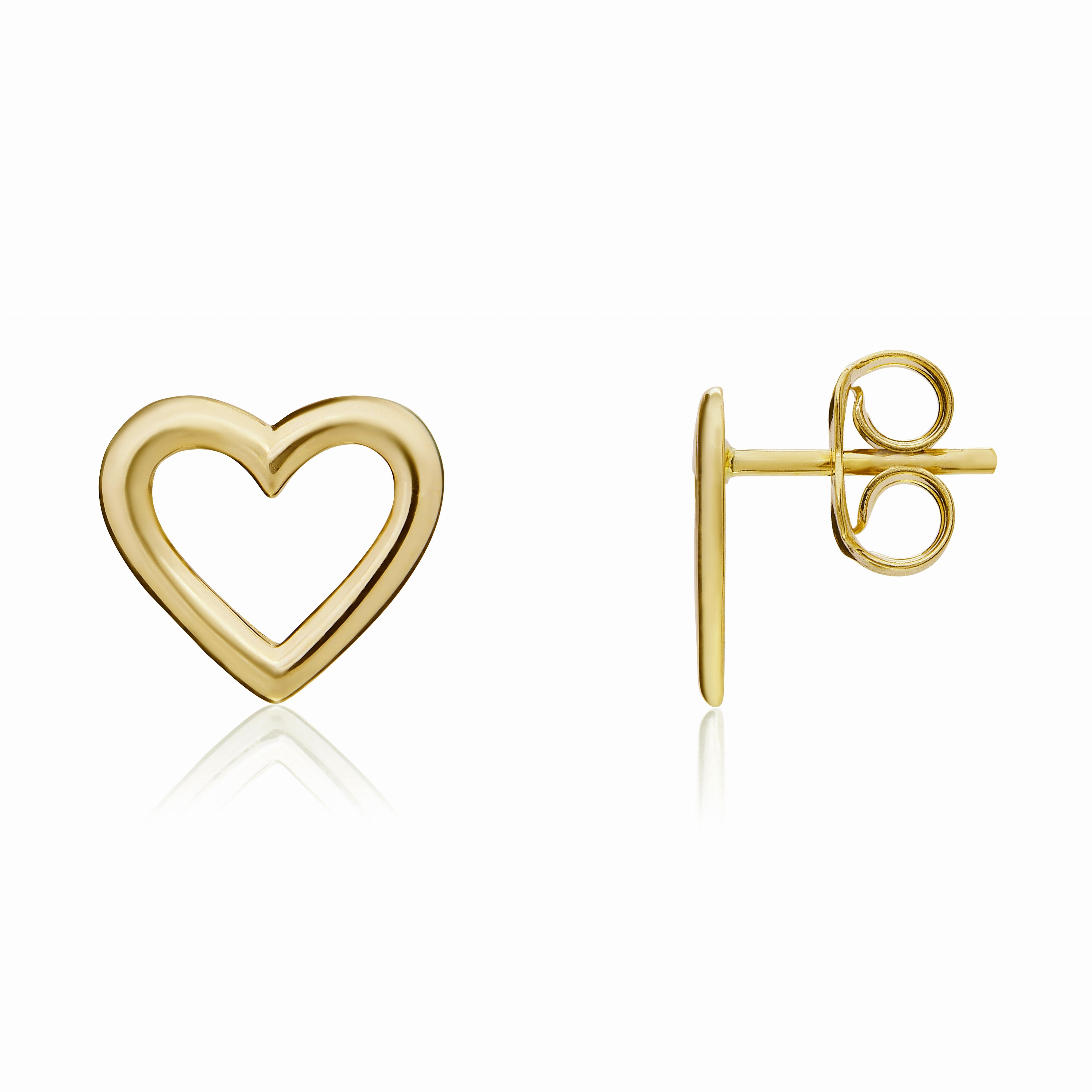 9CT YELLOW GOLD POLISHED SIMPLE OPEN HEART STUD EARRINGS