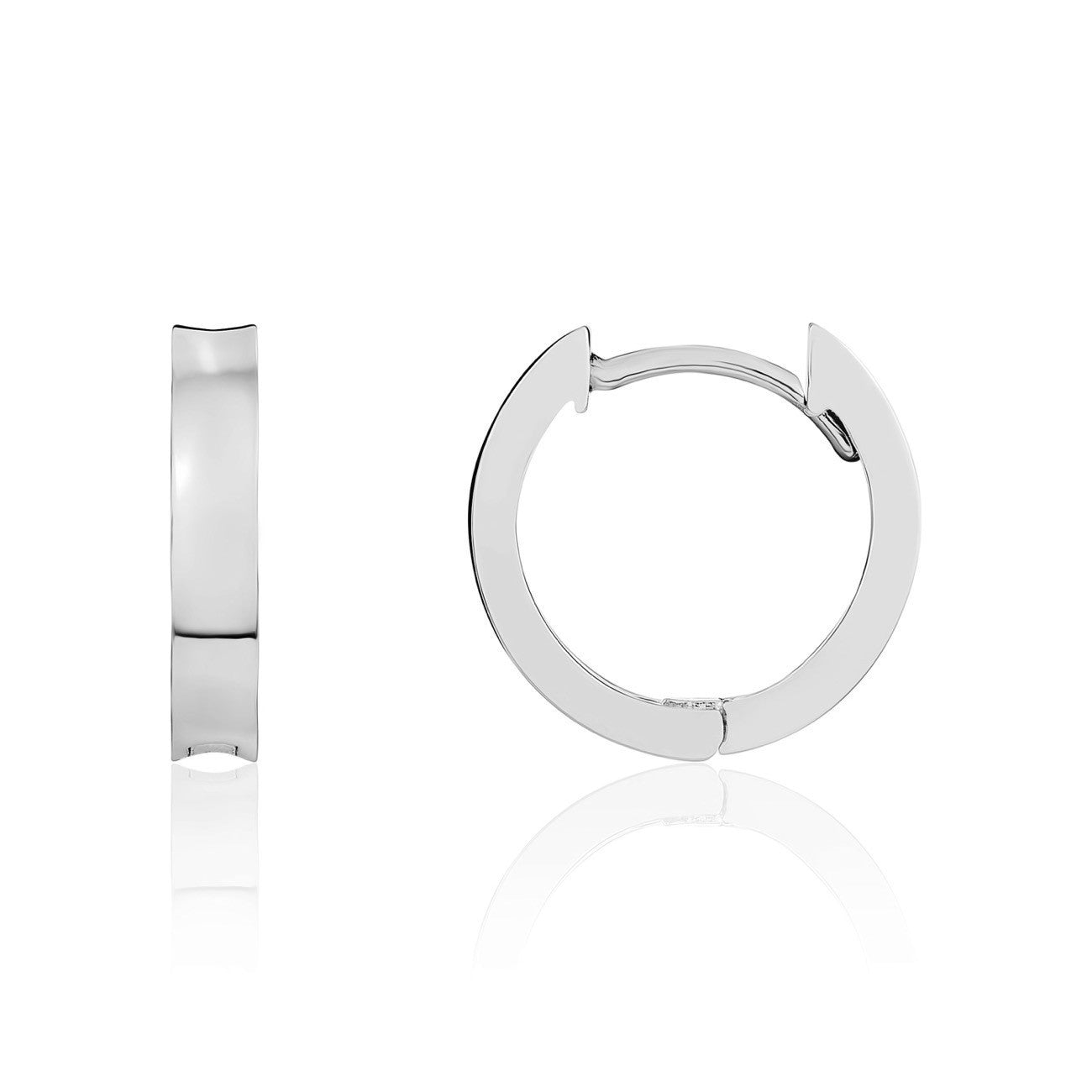 9CT WHITE GOLD CONCAVE POLISHED HINGED HUGGY EARRINGS
