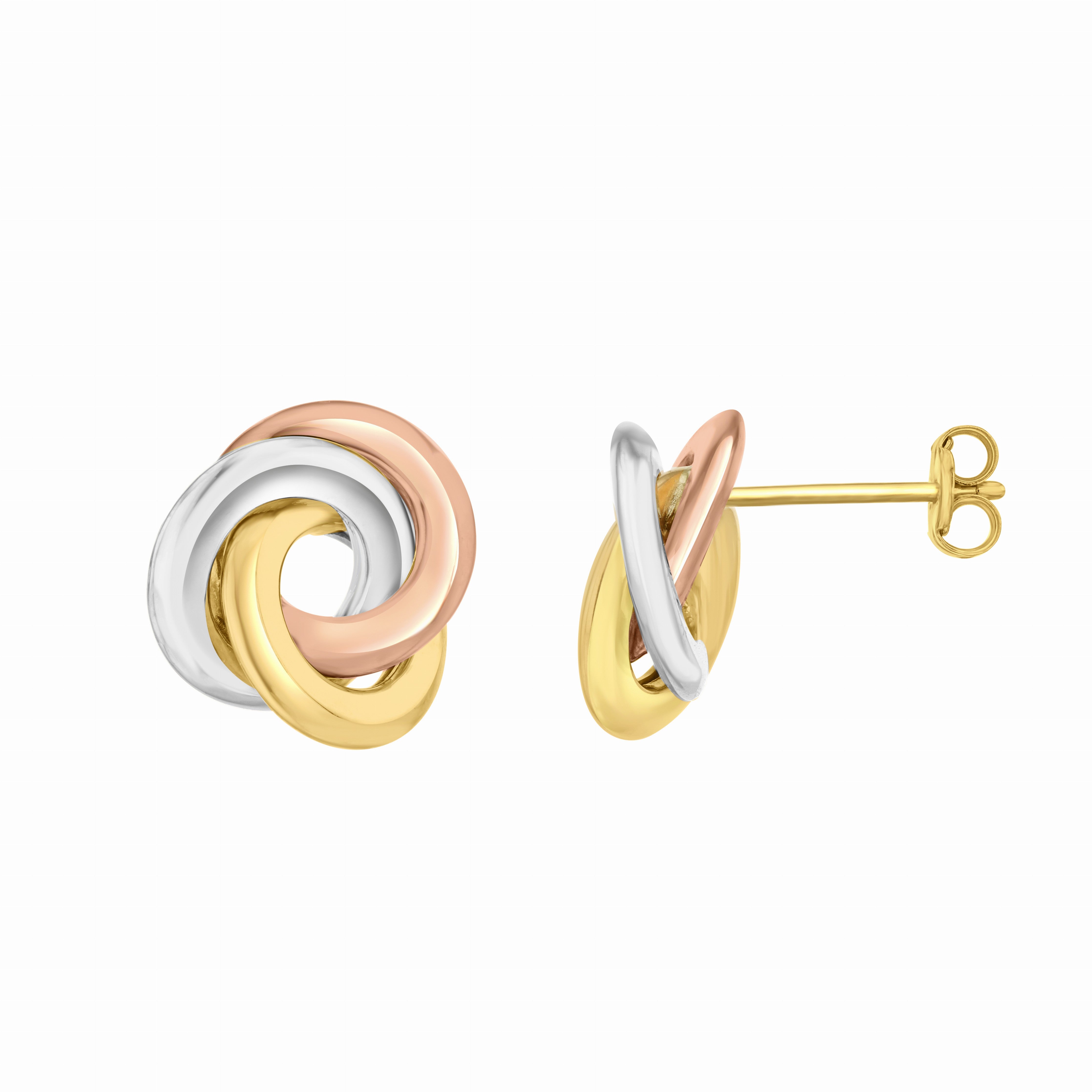 9CT 3 COLOUR FLAT POLISHED KNOT EARRINGS