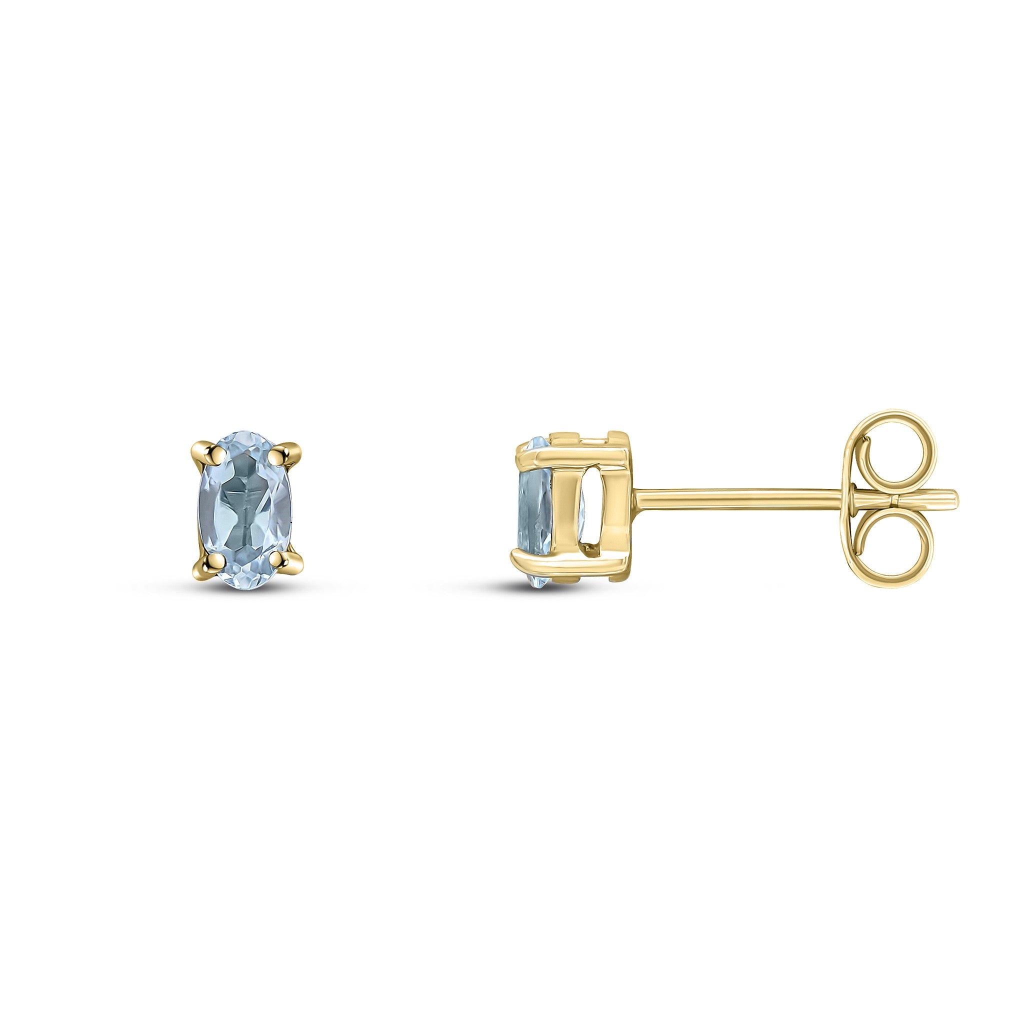 9CT YG 5X3 OVAL AQUA CLAW SET EARRINGS