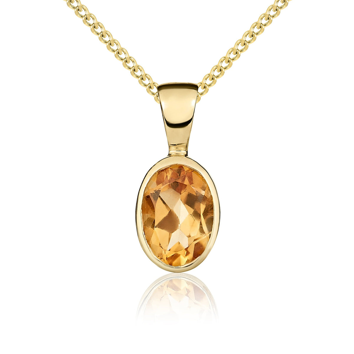 9CT YG 7X5MM OVAL CITRINE RUBOVER SET PENDANT