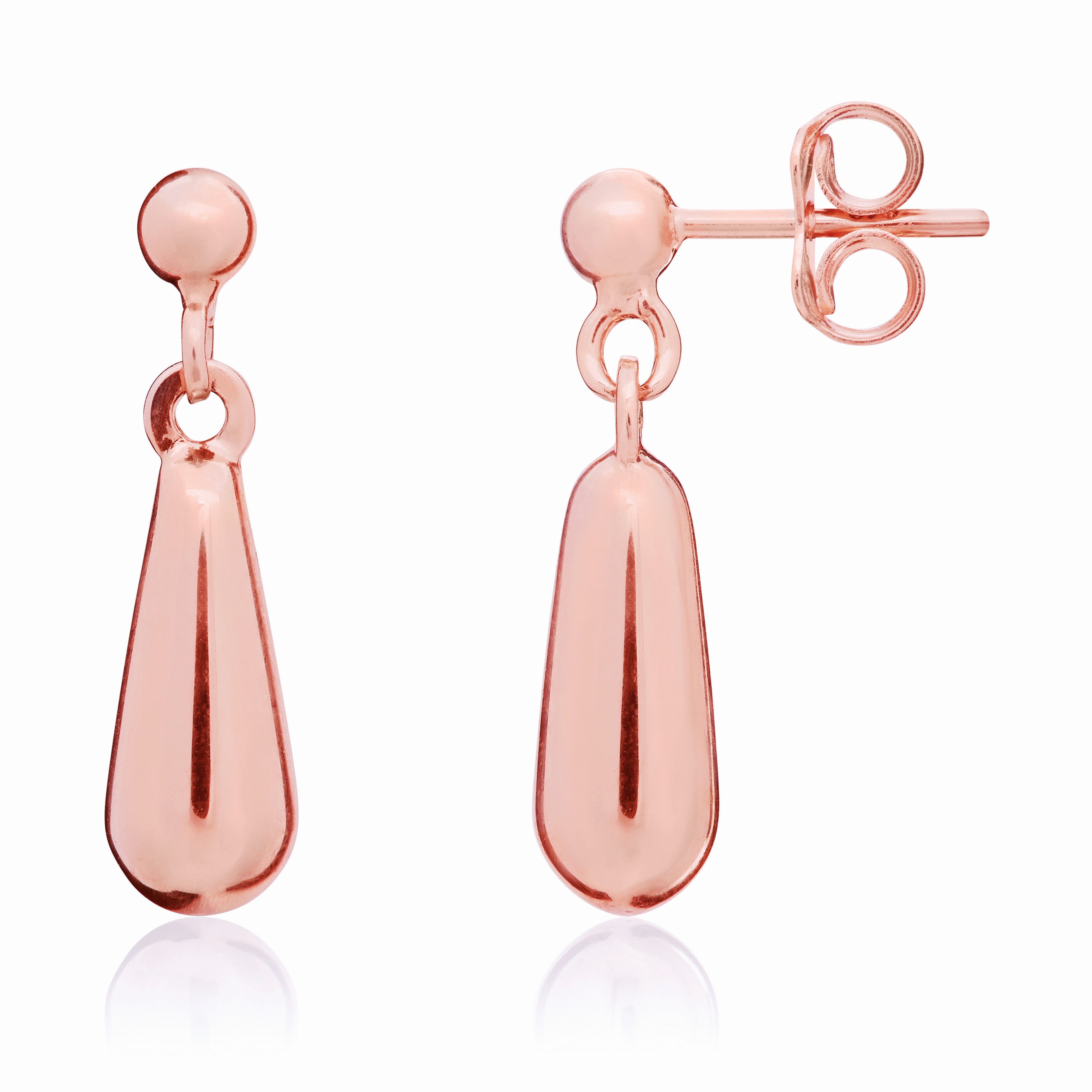 9CT ROSE GOLD SHORT POLISHED BOMBE DROP EARRRINGS WITH BALL STUD TOPS