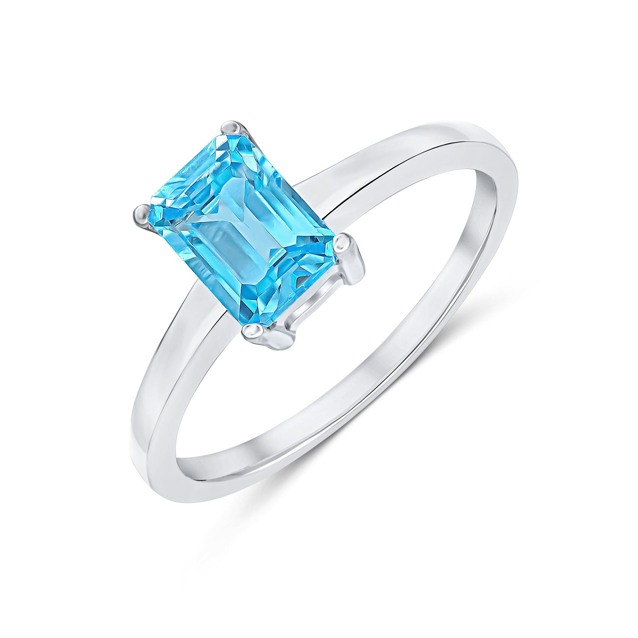 9CT WG 7X5MM OCTAGON SWISS BLUE TOPAZ CLAW SET SINGLE STONE RING