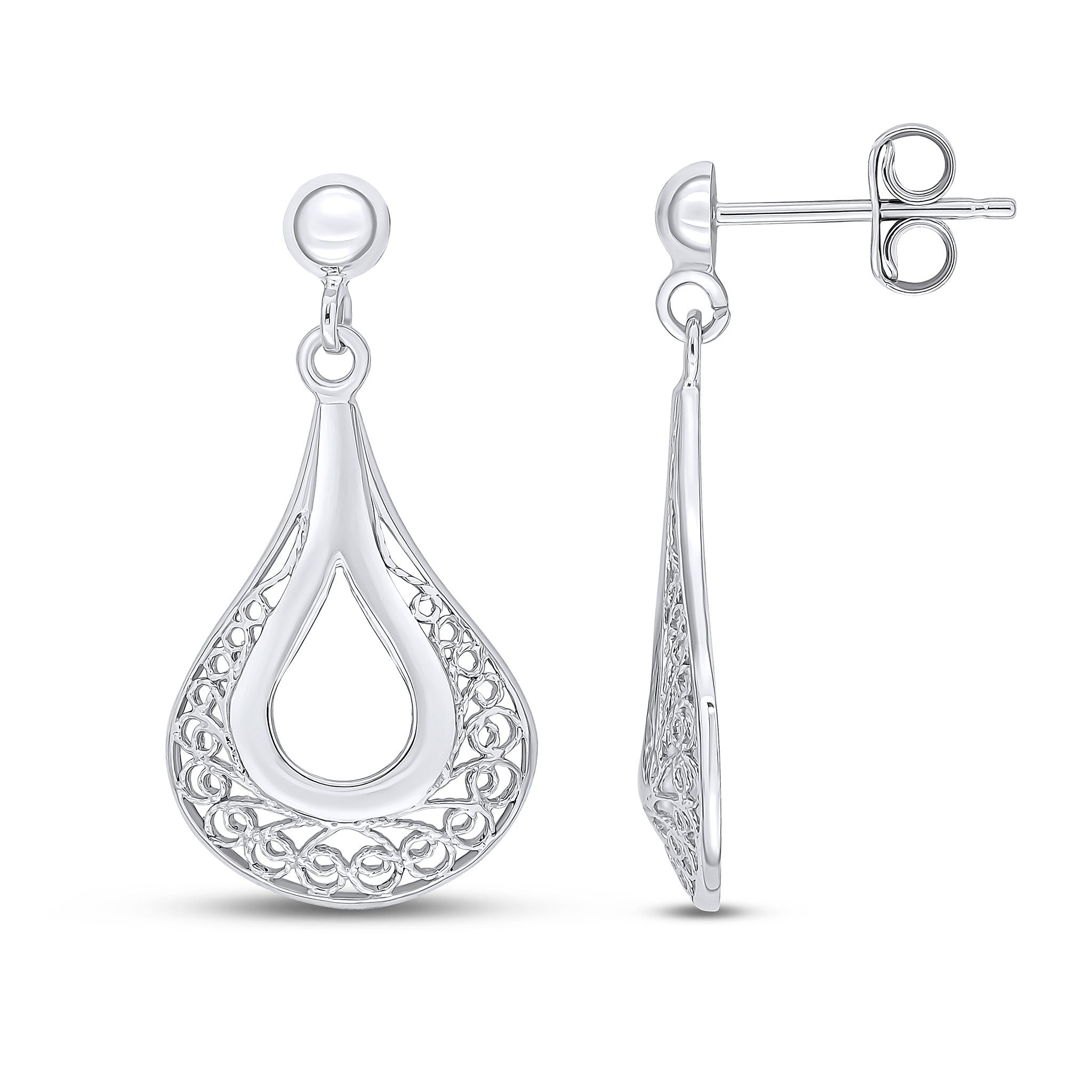 9CT WG TEARDROP FILIGREE DROP EARRINGS