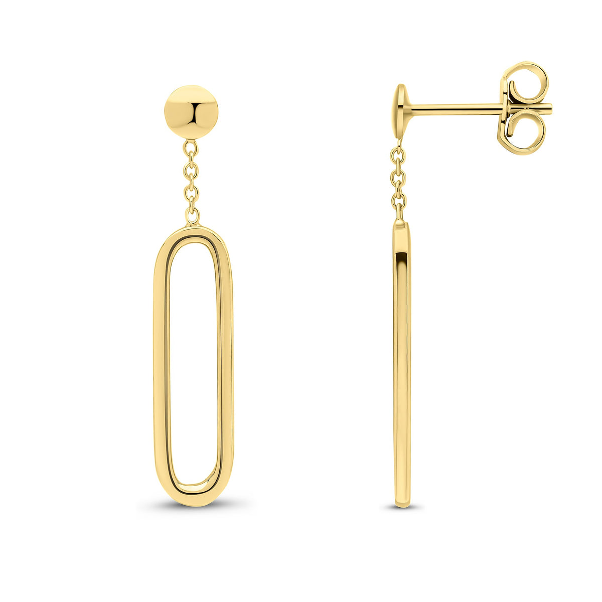 9CT YG OPEN OVAL & CHAIN DROP EARRINGS