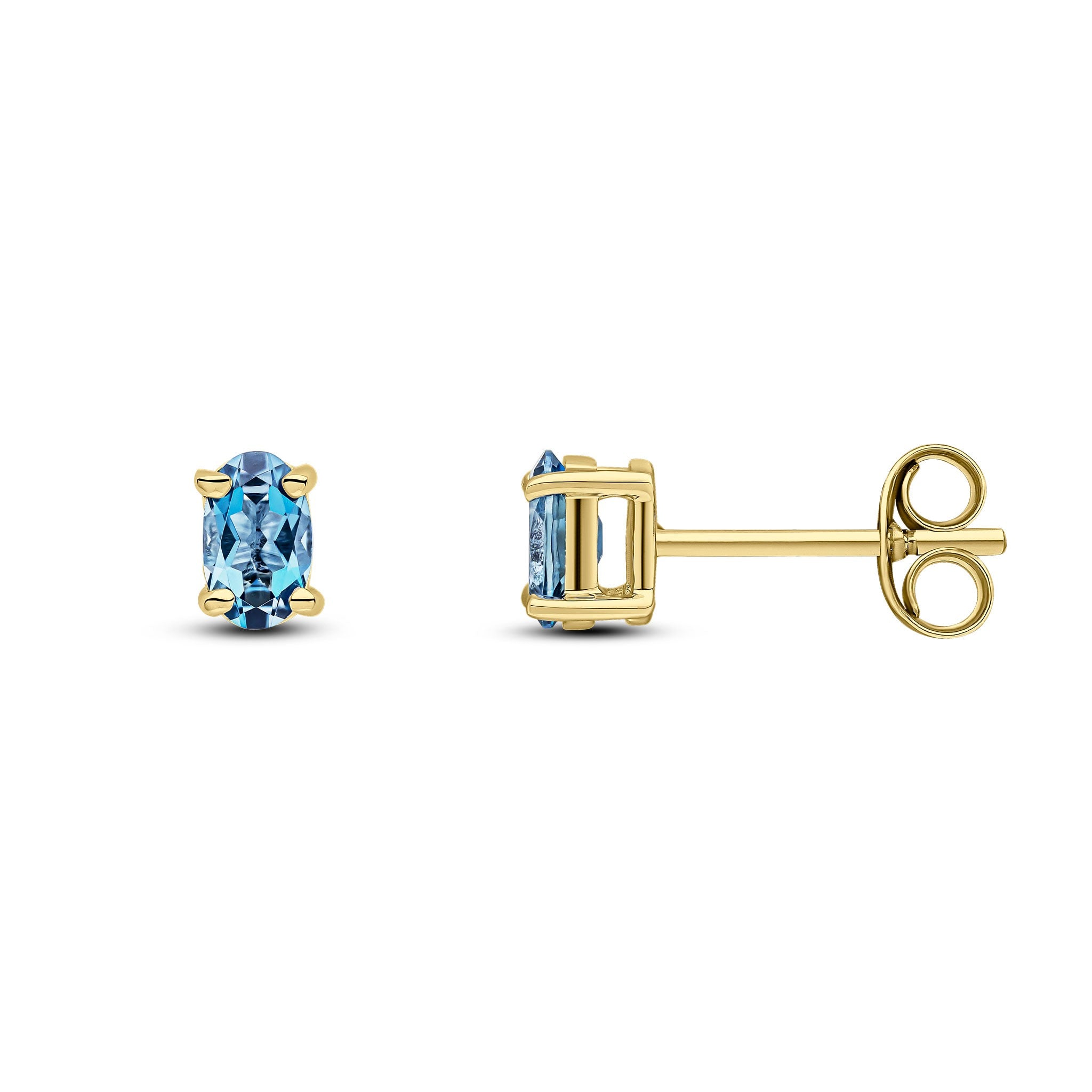 9CT YG 5X3 OVAL LONDON BLUE TOPAZ CLAW SET EARRINGS