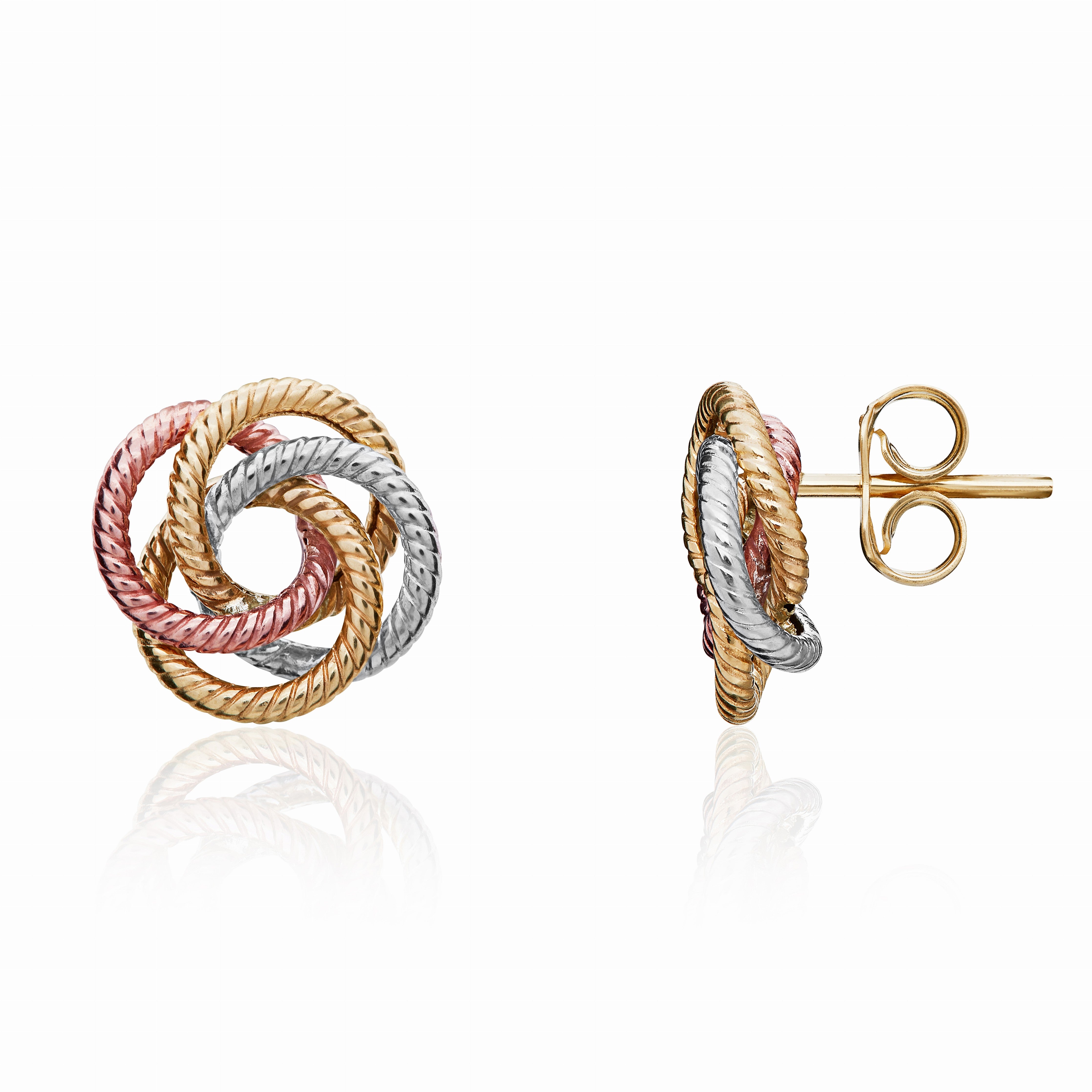 9CT 3 COLOUR GOLD RIBBED WIRE KNOT EARRINGS