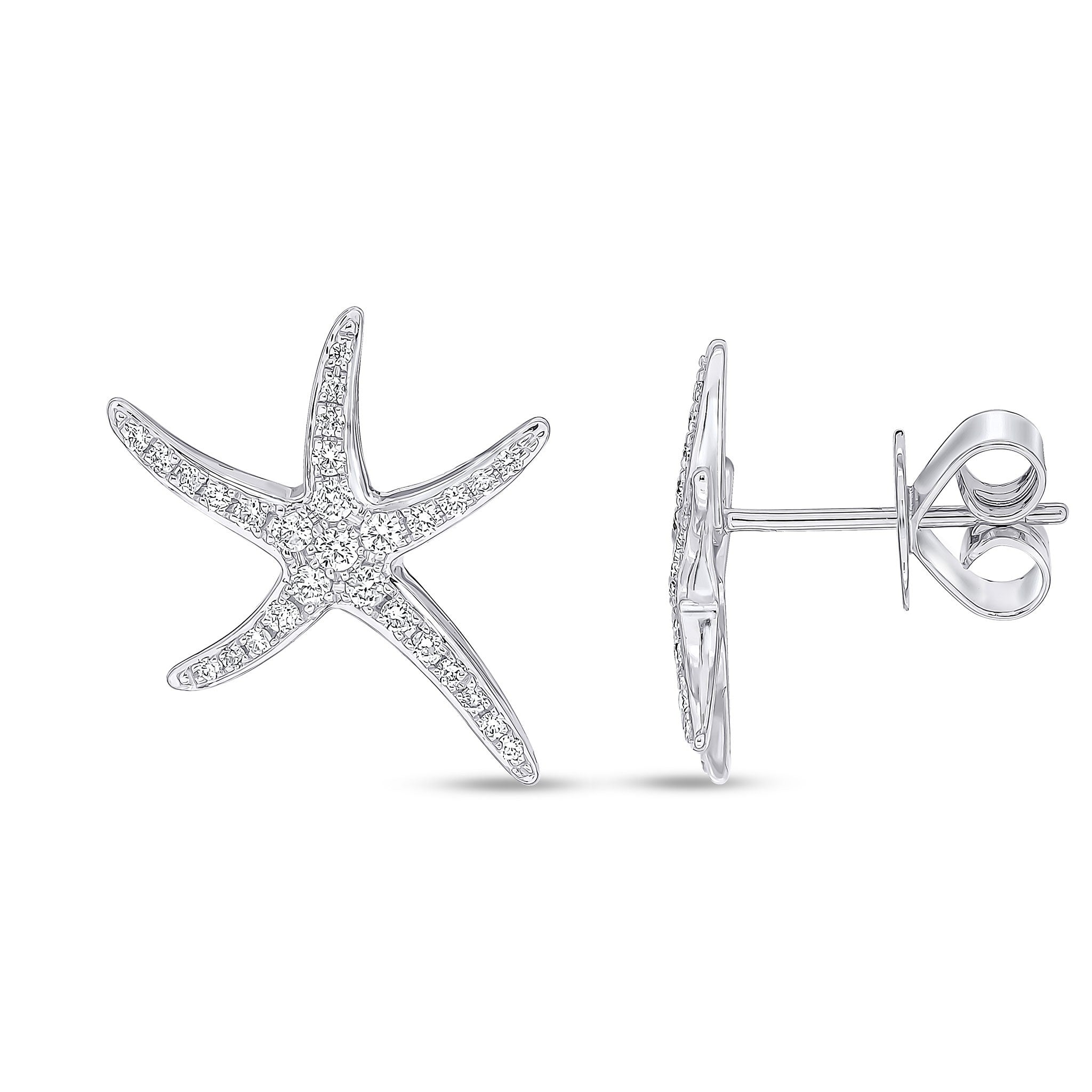 18CT WG DIAMOND PAVE SET 'STARFISH' STUD EARRINGS.LARGE