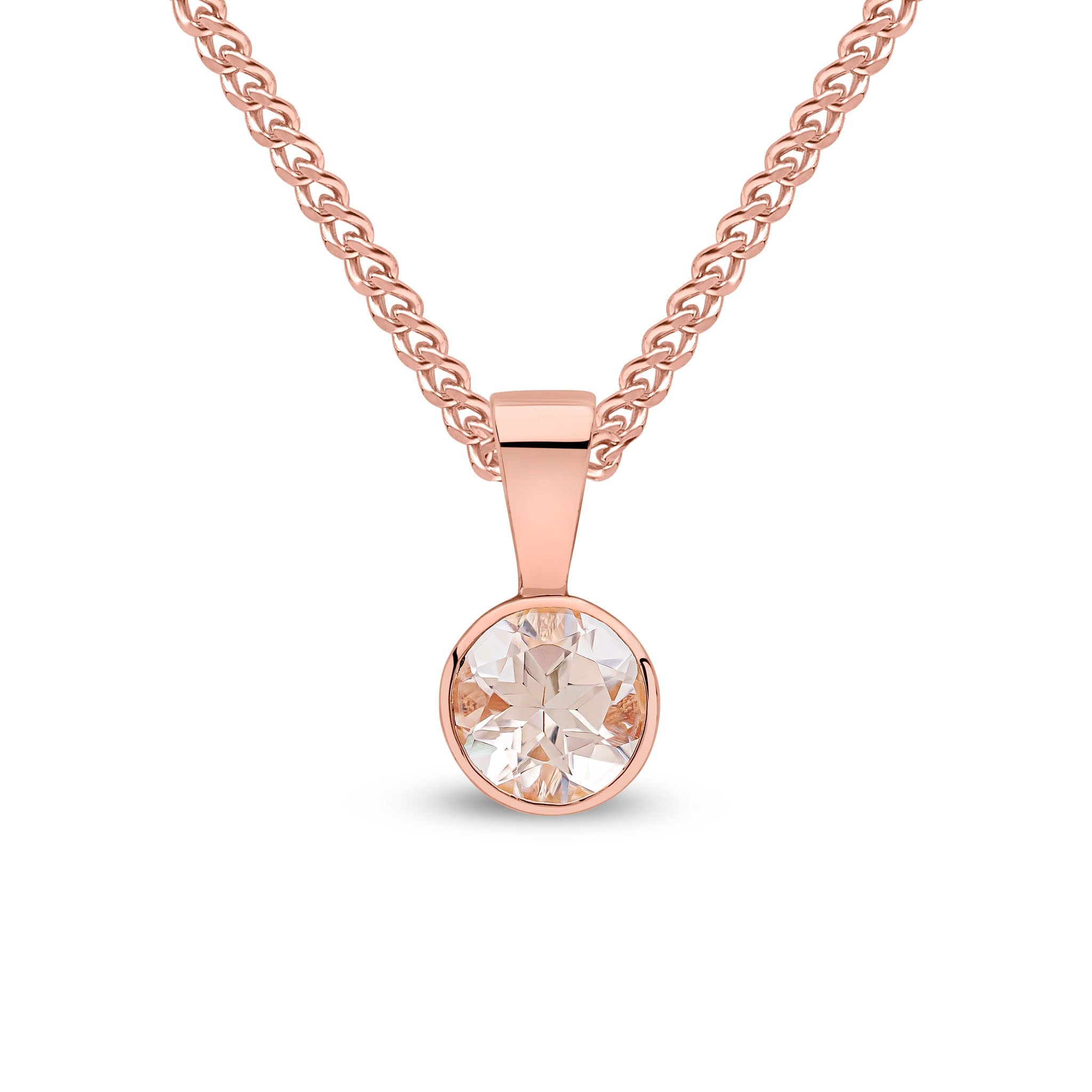 9CT RG 5MM ROUND MORGANITE RUBOVER SET PENDANT
