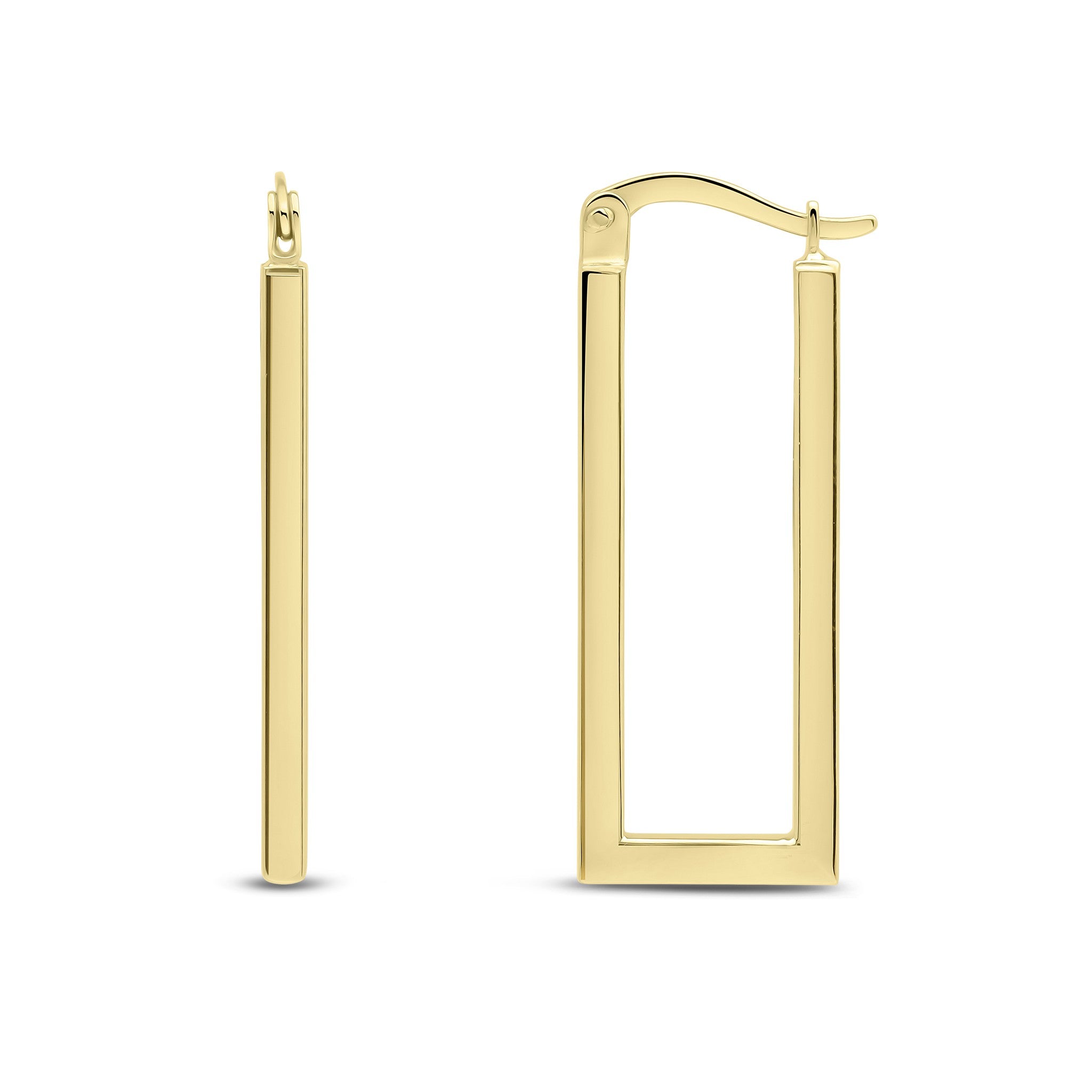 9CT YG SQUARE TUBE OBLONG HOOP EARRINGS