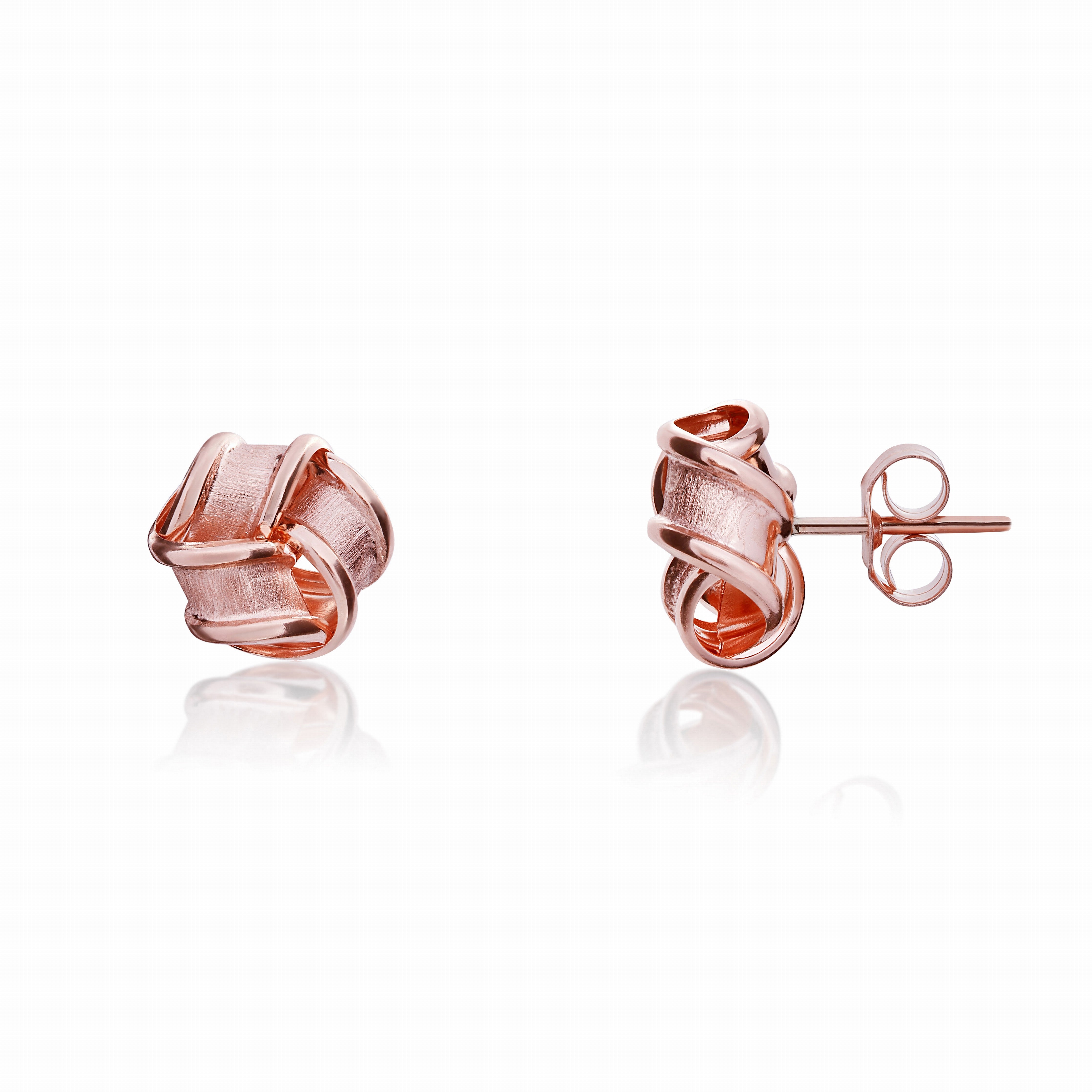 9CT ROSE GOLD FROSTED AND POLISHED RIBBON KNOT EARRINGS 7.5MM