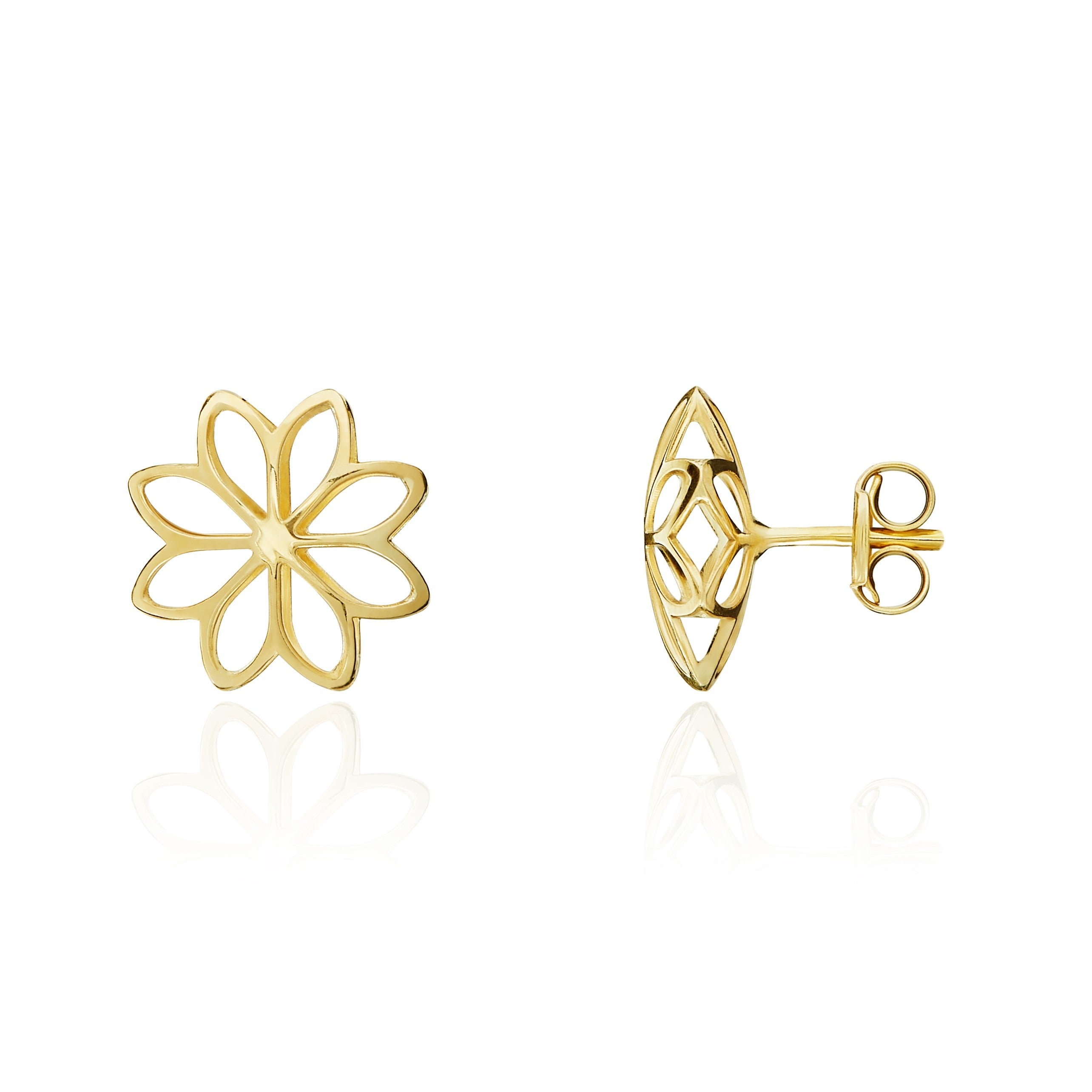 9CT YELLOW GOLD OPENWORK FLOWER STUD EARRINGS