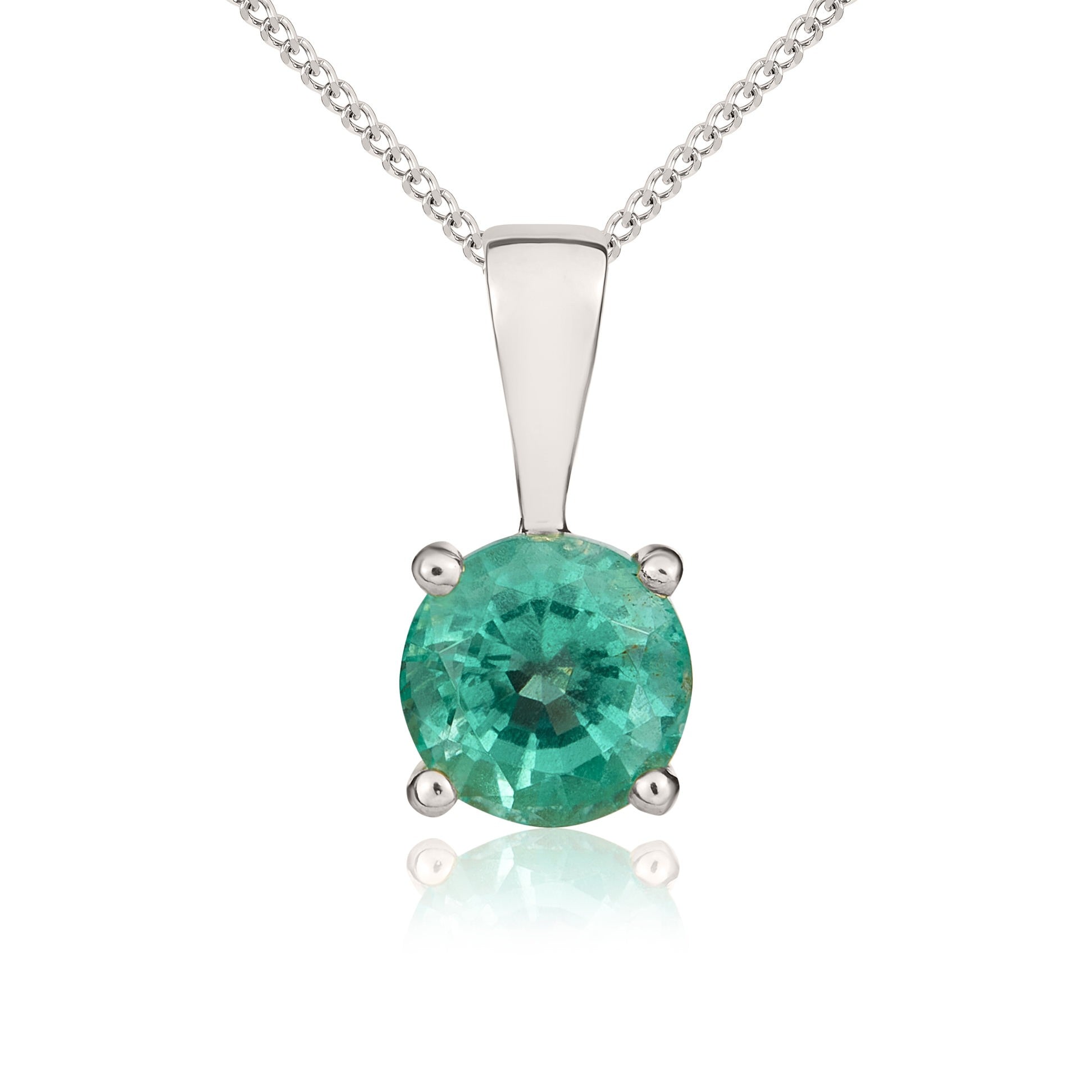 9CT WG 5MM ROUND EMERALD 4 CLAW SINGLE STONE PENDANT
